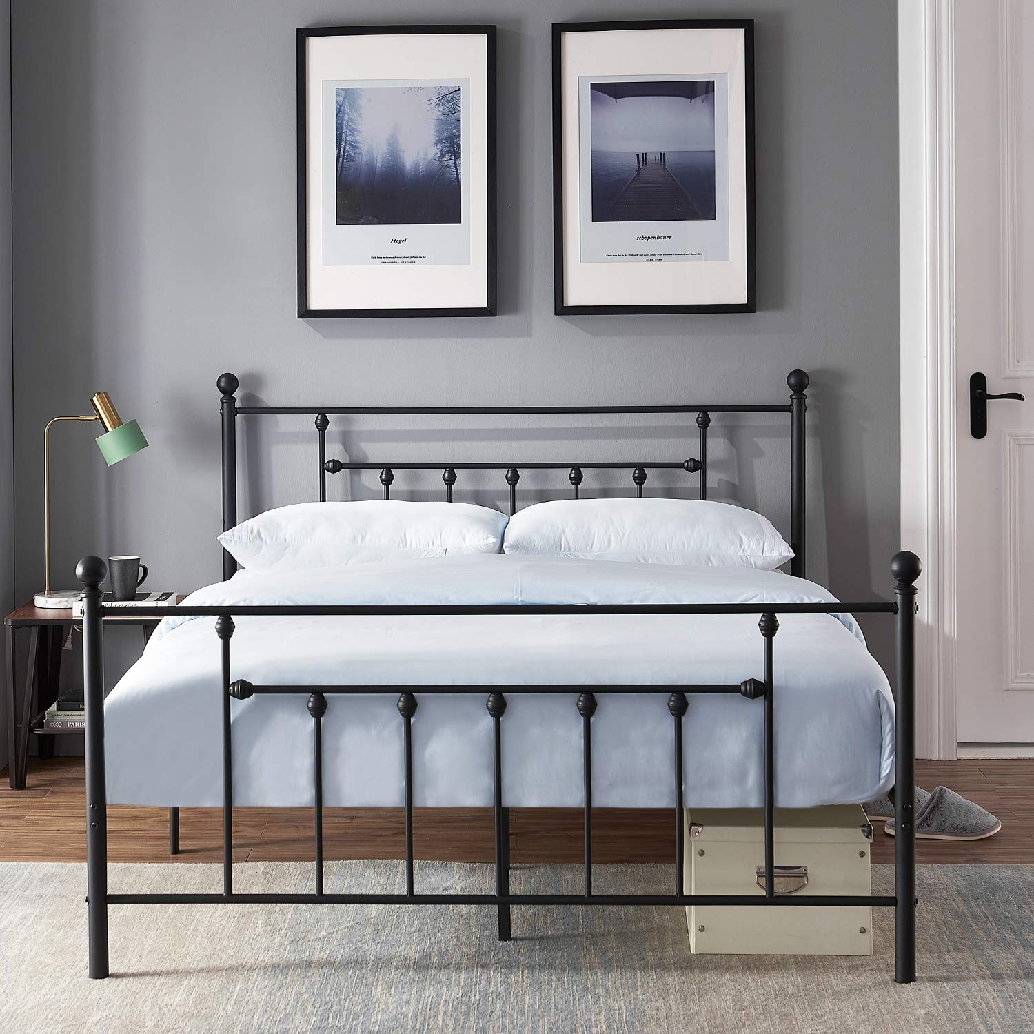 VECELO Full Size Bed Frame - Metal Platform with Headboard & Footboard | Victorian Vintage Style | Easy Assembly | Black | Perfect for Guest Rooms, Dorms & Vintage Bedroom Decor