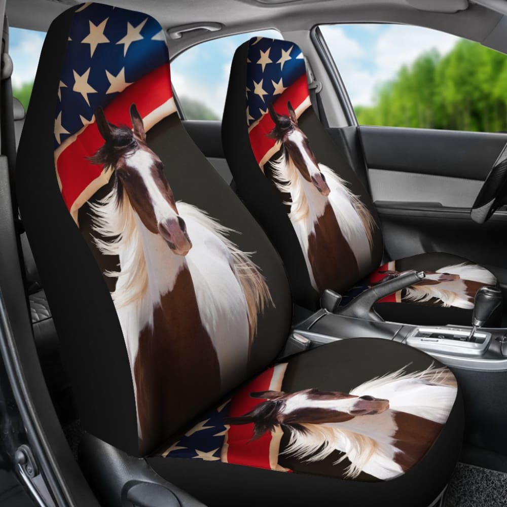 Premium American Flag Horse Design All-Weather Car Seat Covers - Durable Protection for Trucks, SUVs & Vehicles - Perfect for Road Trips & Outdoor Adventures