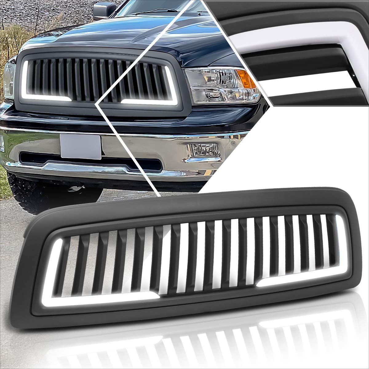 09-12 Dodge Ram 1500 Vertical Fence Style Front Bumper Grille with LED Lights | Matte Black Finish | Off-Road Protection & Custom Styling