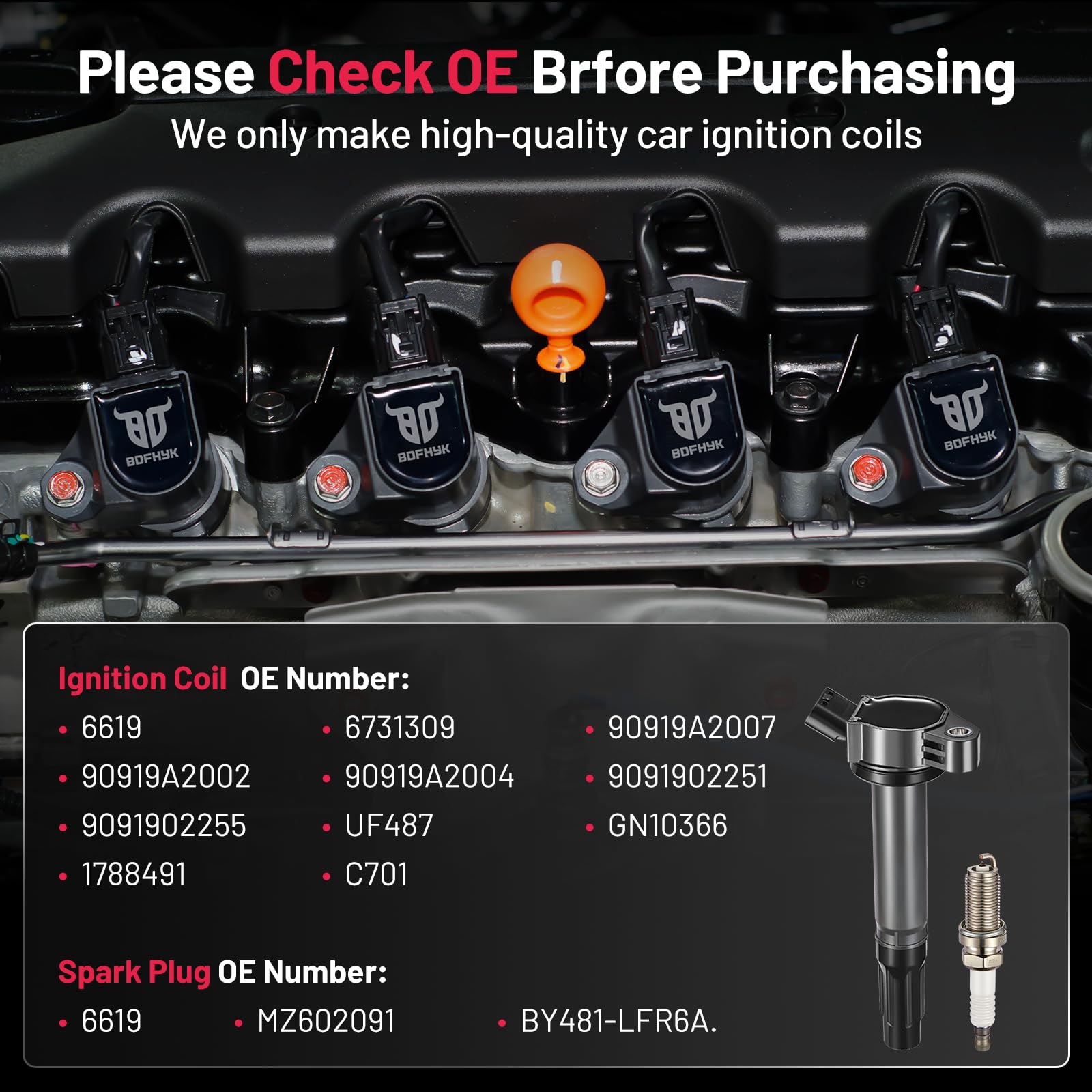 High-Performance Ignition Coil Pack & Spark Plugs Set of 6 - Compatible with Toyota Lexus 3.5L V6 (Highlander, ES350, Avalon, Camry, RX350, RX450h, Sienna, Venza, RAV4) - Direct Replacement for UF487 6619 - Improves Engine Performance & Fuel Efficiency for Smooth Driving
