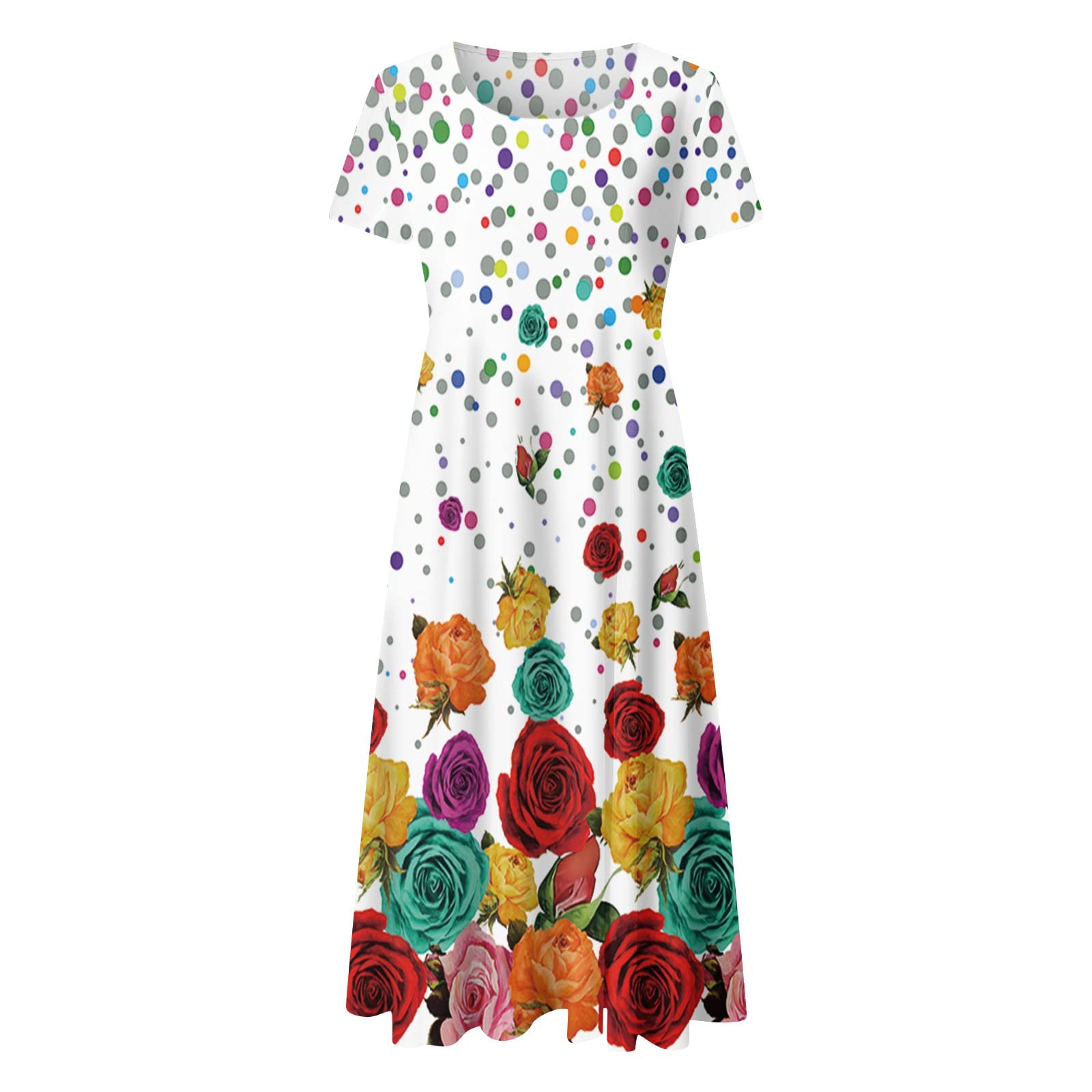 Women's Summer Casual Floral Print Short Sleeve Boho Beach Dress - Loose Fit Crew Neck Maxi Dress for Vacation, Pool Party & Outdoor Activities