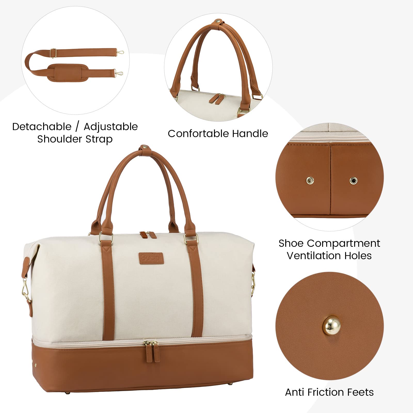 Stylish Canvas Weekender Bag for Women - Large Travel Duffle with Shoe Compartment & Toiletry Pouch - Perfect Carry-On Gym Bag for Weekend Getaways, Hospital Visits, Labor & Delivery | Ideal for Travel, Workouts & Overnight Trips
