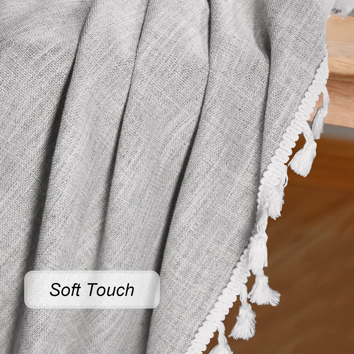 Vailge Farmhouse Tablecloth 55x120 Inches - Rustic Burlap Rectangle Table Cover with Striped Pattern & Tassel Trim, Dust-Proof Embroidered Cotton Linen Fabric for Dining Table Decor - Perfect for Outdoor Picnics, Weddings, and Farmhouse Style Home Decor