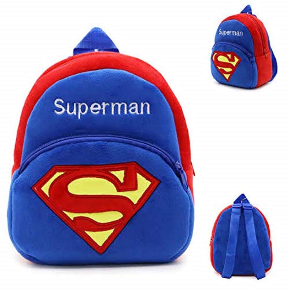 Superman Cartoon Kids School Backpack - Soft Plush Fabric Backpack for Boys & Girls - Lightweight Bookbag for Preschool, Kindergarten & Elementary School - Perfect for Daily Use, Travel & Outdoor Activities