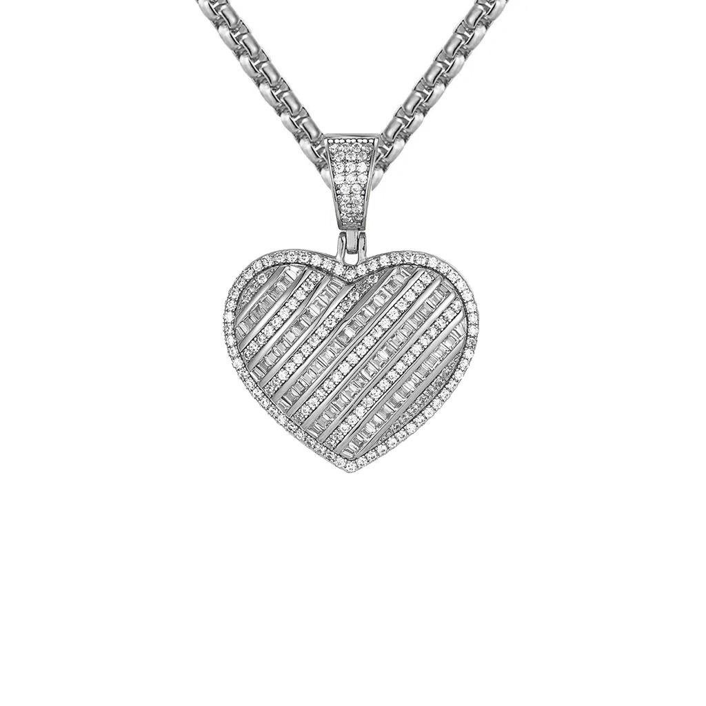 Custom Sterling Silver Baguette Heart Pendant Necklace with Box Chain - Perfect for Valentine's Gifts, Anniversary Presents & Everyday Jewelry