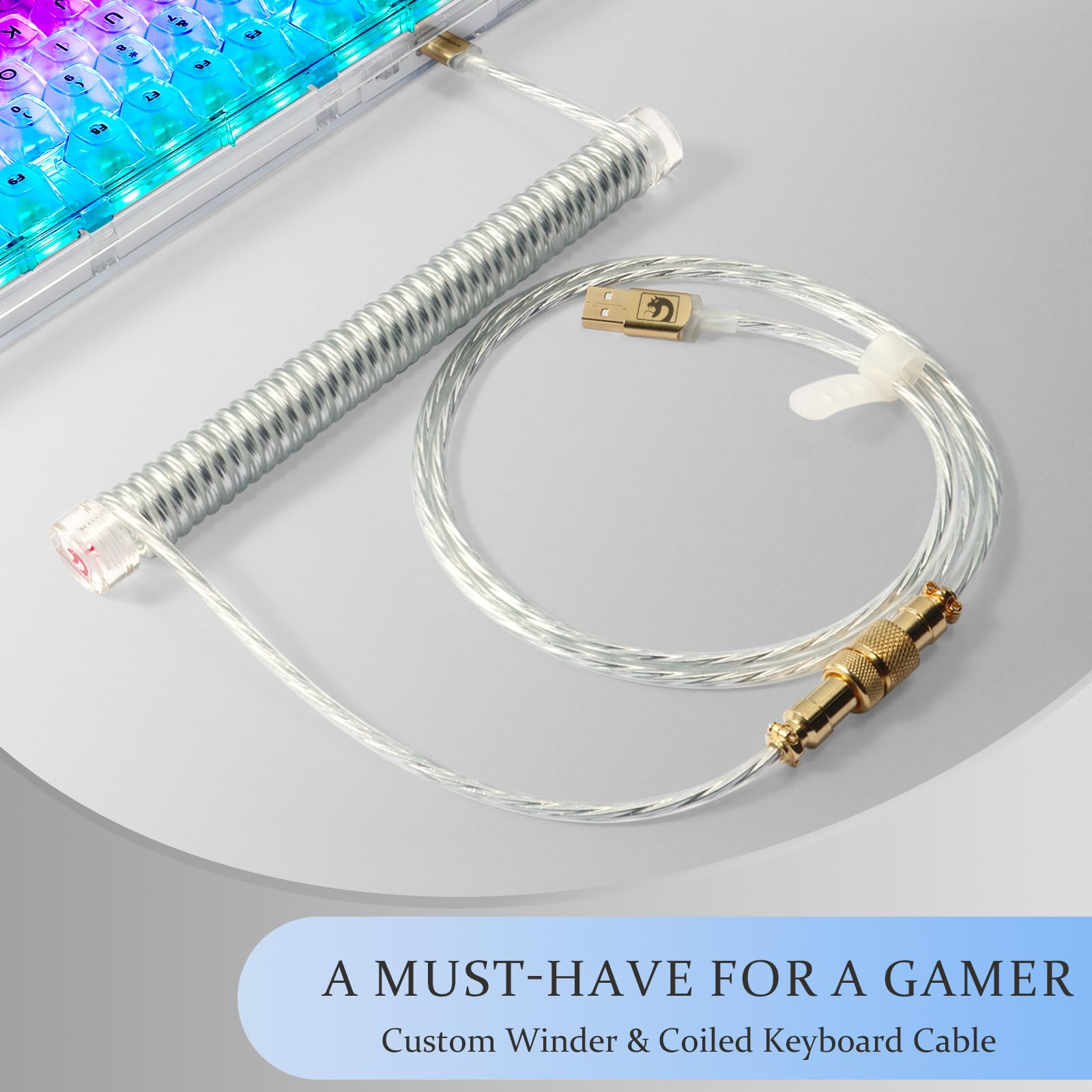 Custom Coiled Gaming Keyboard Cable - 8KHz USB-C with Aviator Connector for Pro Gamers