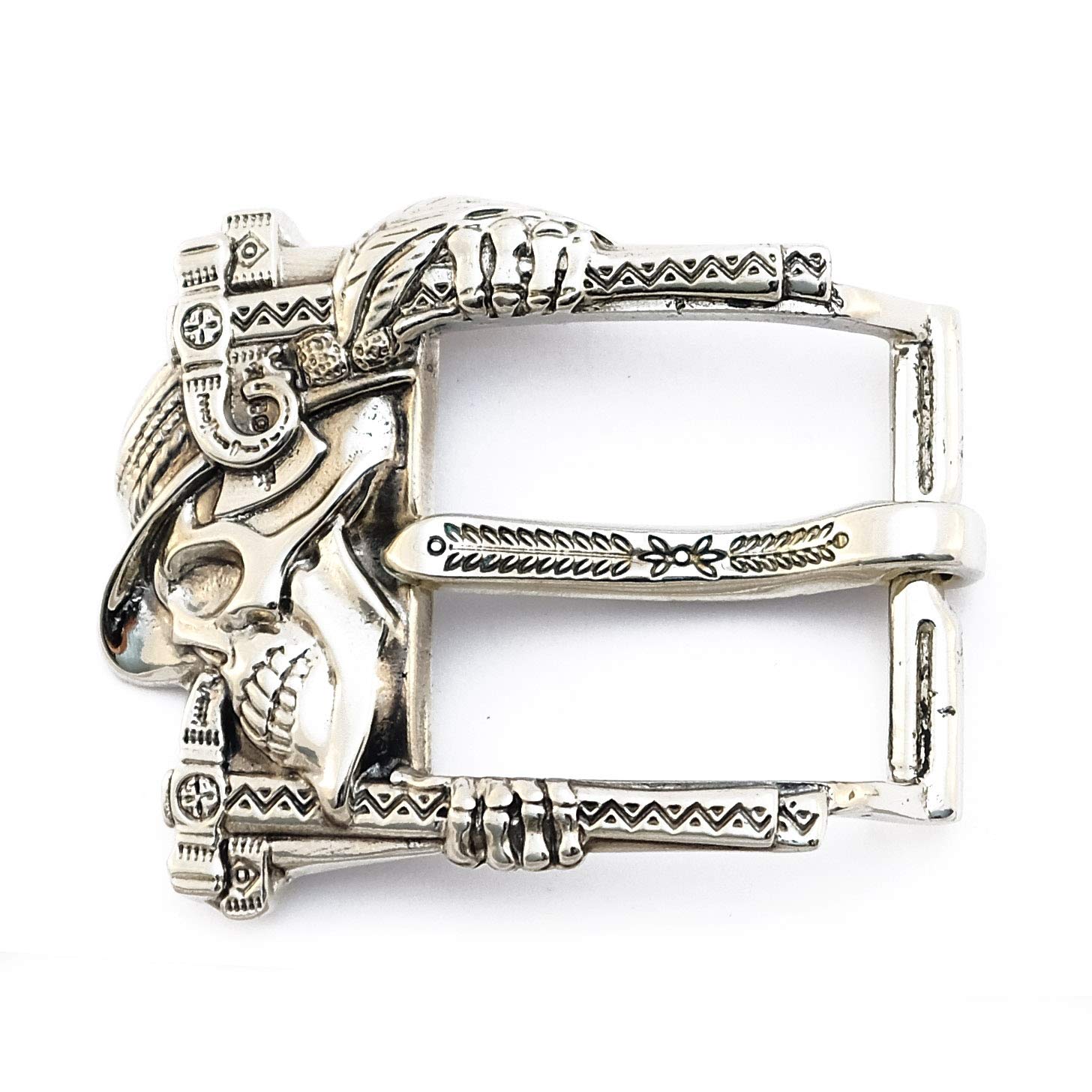 Premium Leather Belt with German Silver Jolly Roger Buckle - Skeleton & Pirate Style Belt for Men - Ukrainian Crafted Sculptural Frame Buckle - Perfect for Gothic, Steampunk & Pirate Costumes