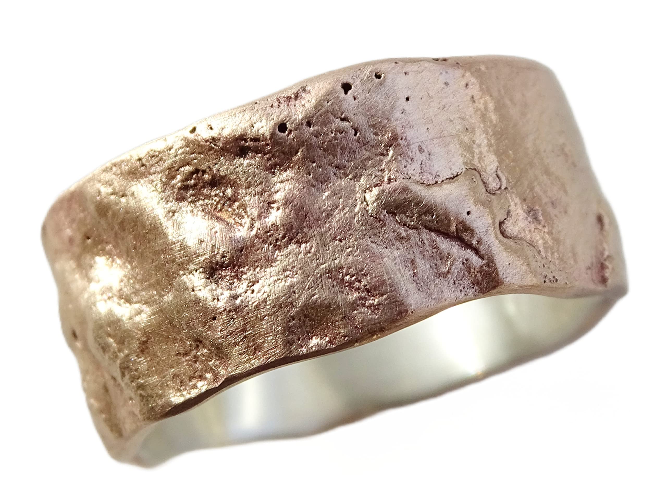 Stylish Bronze & Silver Men's Ring - Cool Wedding Band, Anniversary & Engagement Gift - Molten Structured Design with Wood Grain Texture - Perfect for Weddings, Anniversaries & Everyday Wear
