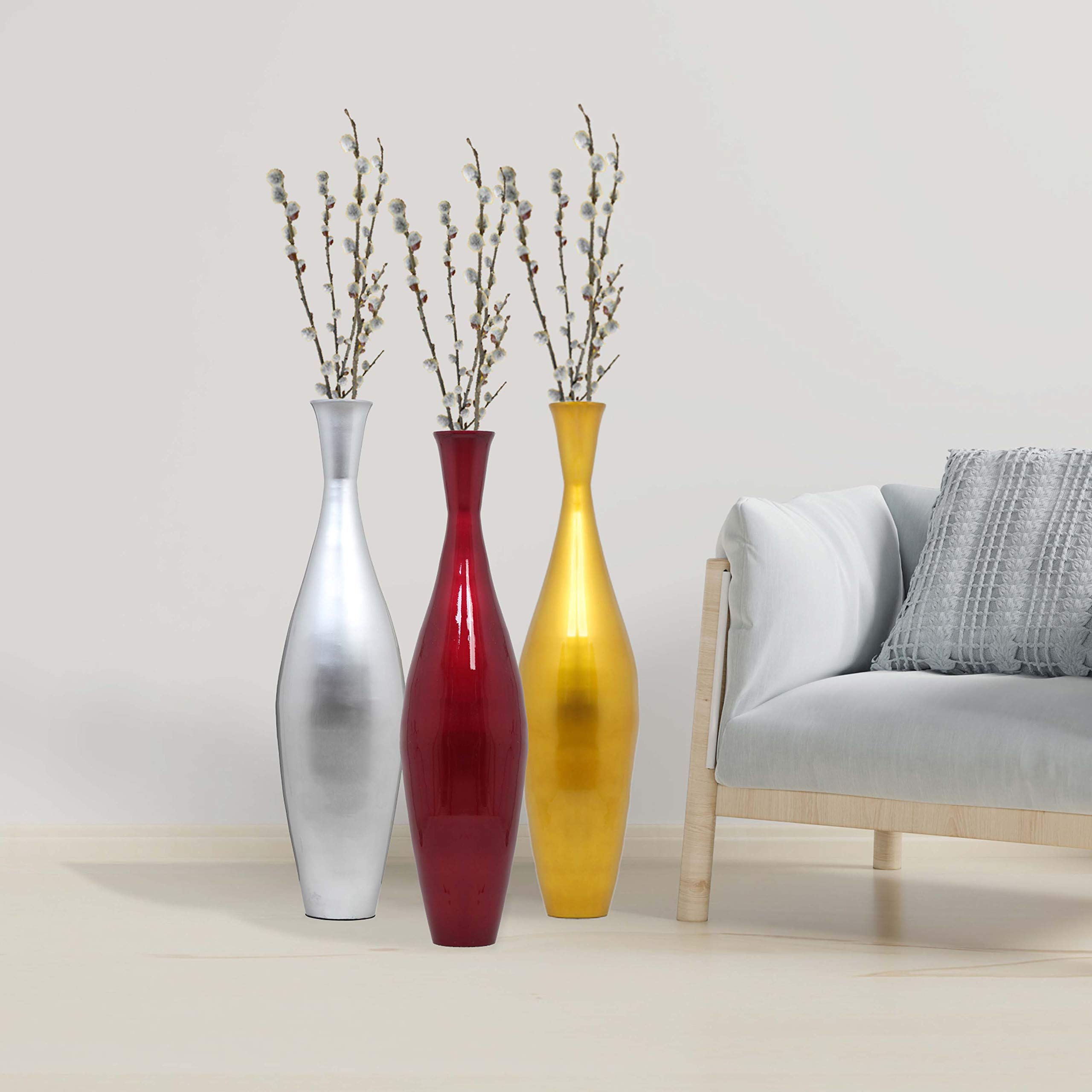 Uniquewise 43-Inch Modern Tall Bamboo Narrow Trumpet Floor Vase in Gold - Elegant Home Decor for Living Room, Entryway, or Office (QI003889.GD)
