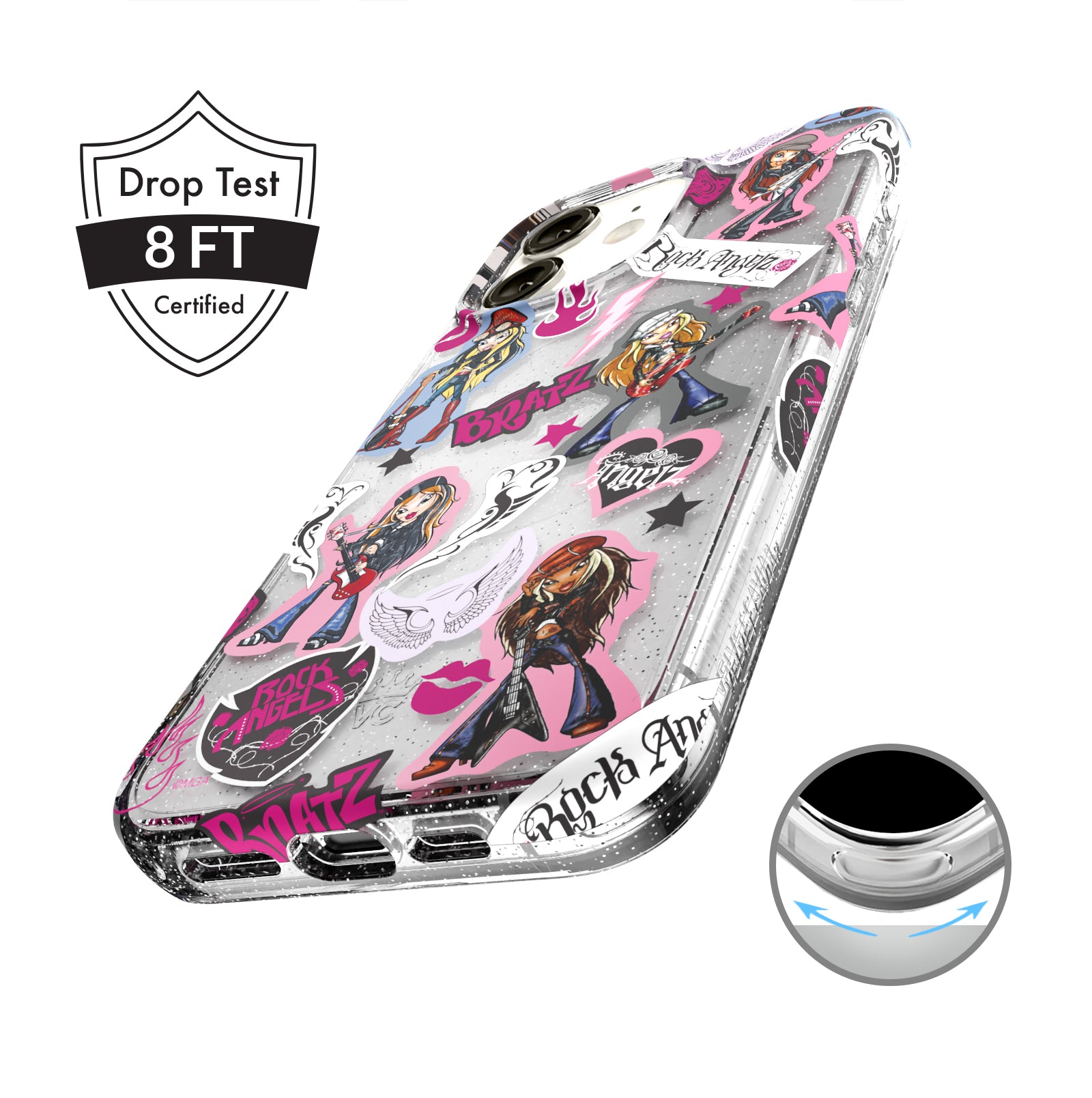Bratz Rock Angelz Glitter iPhone Case - Stylish Protective Cover for iPhone 13/14/15 Pro Max - Trendy Sparkle Design for Girls & Teens - Perfect for School, Parties & Daily Use
