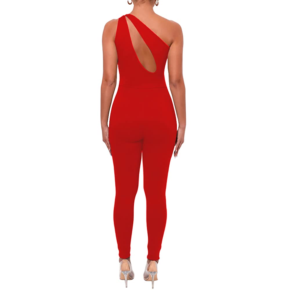 SHESEEWORLD Women's Sexy Cutout Sleeveless One Shoulder Bodycon Jumpsuit - Backless Party Romper for Club, Date Night & Special Occasions