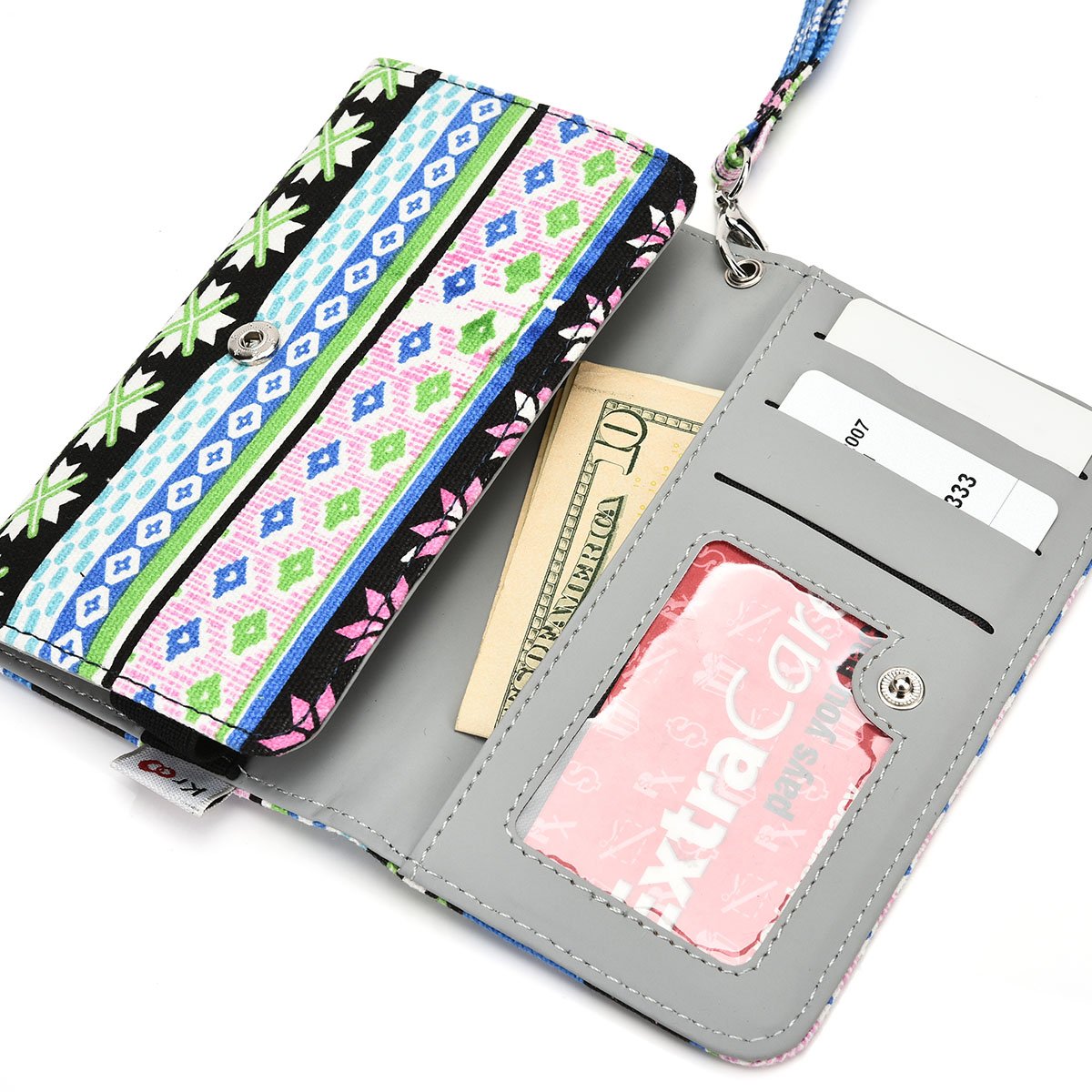 Kroo Chinle Styled Clutch Wristlet Wallet with Zippered Pouch - Compact Phone Holder for Smartphones up to 5.1-Inch (Blue & Pink) | Perfect for Everyday Use, Travel & Night Out Accessories