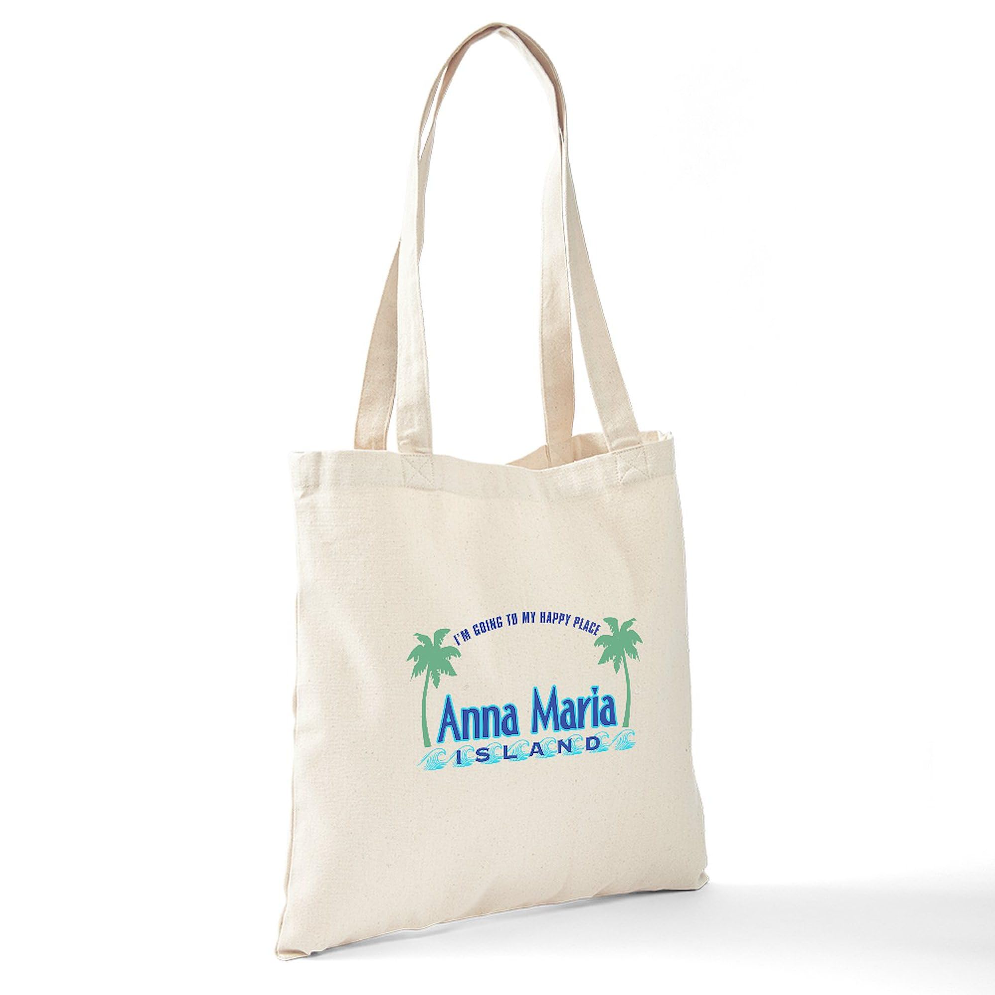 Anna Maria Island Happy Place Tote Bag - Natural Canvas Reusable Shopping Bag for Beach, Groceries & Daily Use | Eco-Friendly Carryall for Women & Men