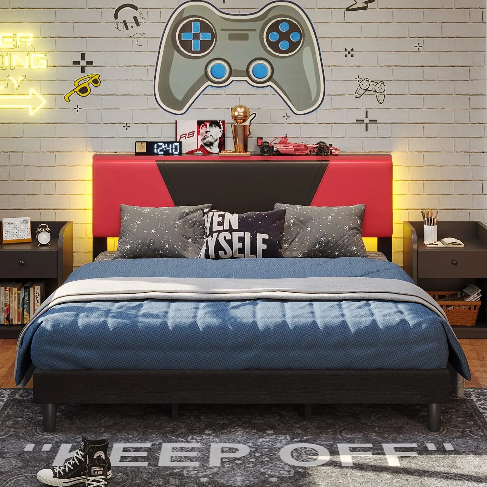 Bestier King Size LED Gaming Bed Frame with RGB Lights - Modern Gaming Furniture for Bedroom, Game Room & Dorm Decor