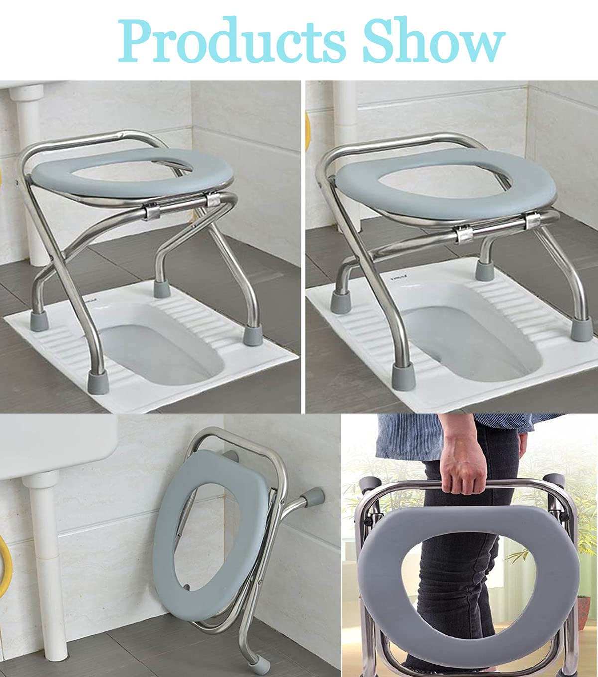 Portable Folding Commode Toilet Seat with Bracket - Converts into Stool for Camping, Travel, Hiking & Outdoor Use | Lightweight & Compact Design for RV, Boat & Emergency Situations