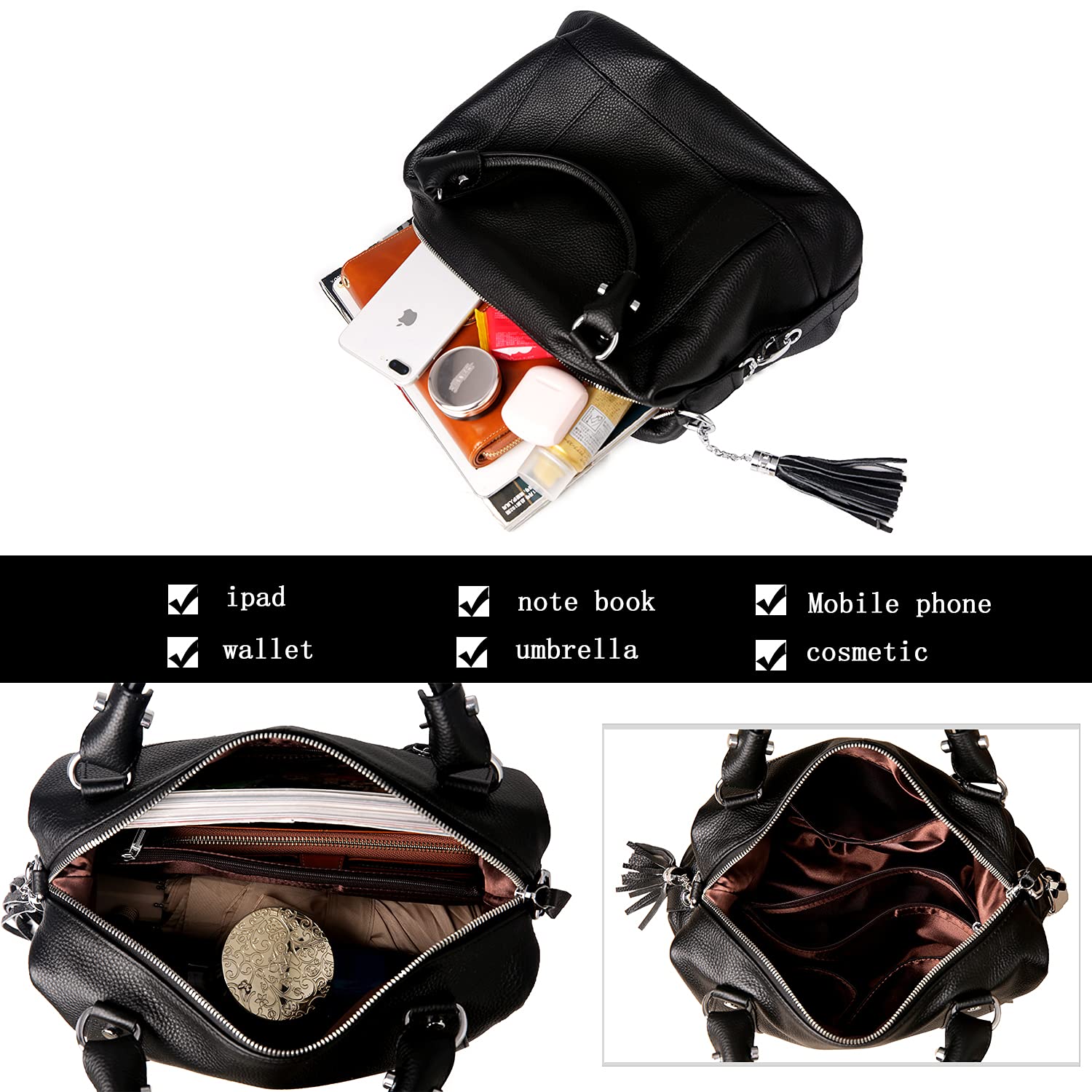 Stylish HESHE Leather Purses & Handbags for Women - Shoulder Tote, Hobo, Crossbody & Top Handle Bags - Perfect for Work, Travel & Everyday Use