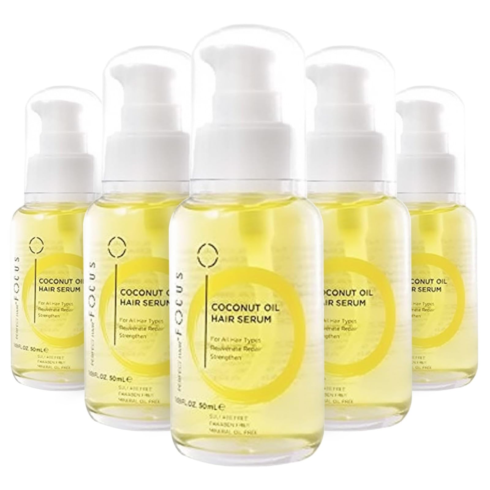 Organic Coconut Oil Hair Serum with Virgin Olive Oil, Sweet Almond, Keratin & Algae Extract - Hair Repair Treatment for Dry, Damaged Hair - Strengthens, Nourishes & Restores Shine - 50ml (5 Pack) - Perfect for Daily Hair Care, Salon Treatments & Travel Essentials