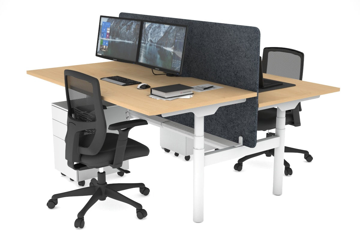 Flexi Premium Height Adjustable 2-Person H Bench Workstation - White Frame [1200L x 800W with Cable Management] - Ideal for Office, Home Workspace & Collaborative Environments