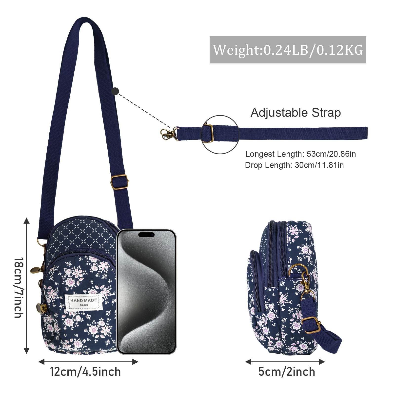 WITERY Small Crossbody Bags for Women - Cute Floral Crossbody Purse, Mini Cloth Pouch Phone Wallet | Perfect for Travel, Shopping & Everyday Use