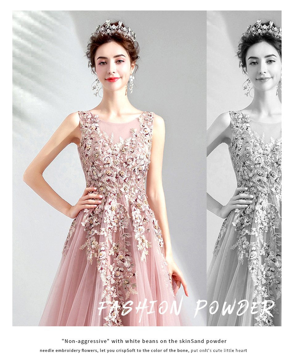 Elegant Floral A-Line Pink Jewel Long Prom Dress for Women | Affordable Party & Dance Gowns | Perfect for Homecoming, Prom Night & Formal Events