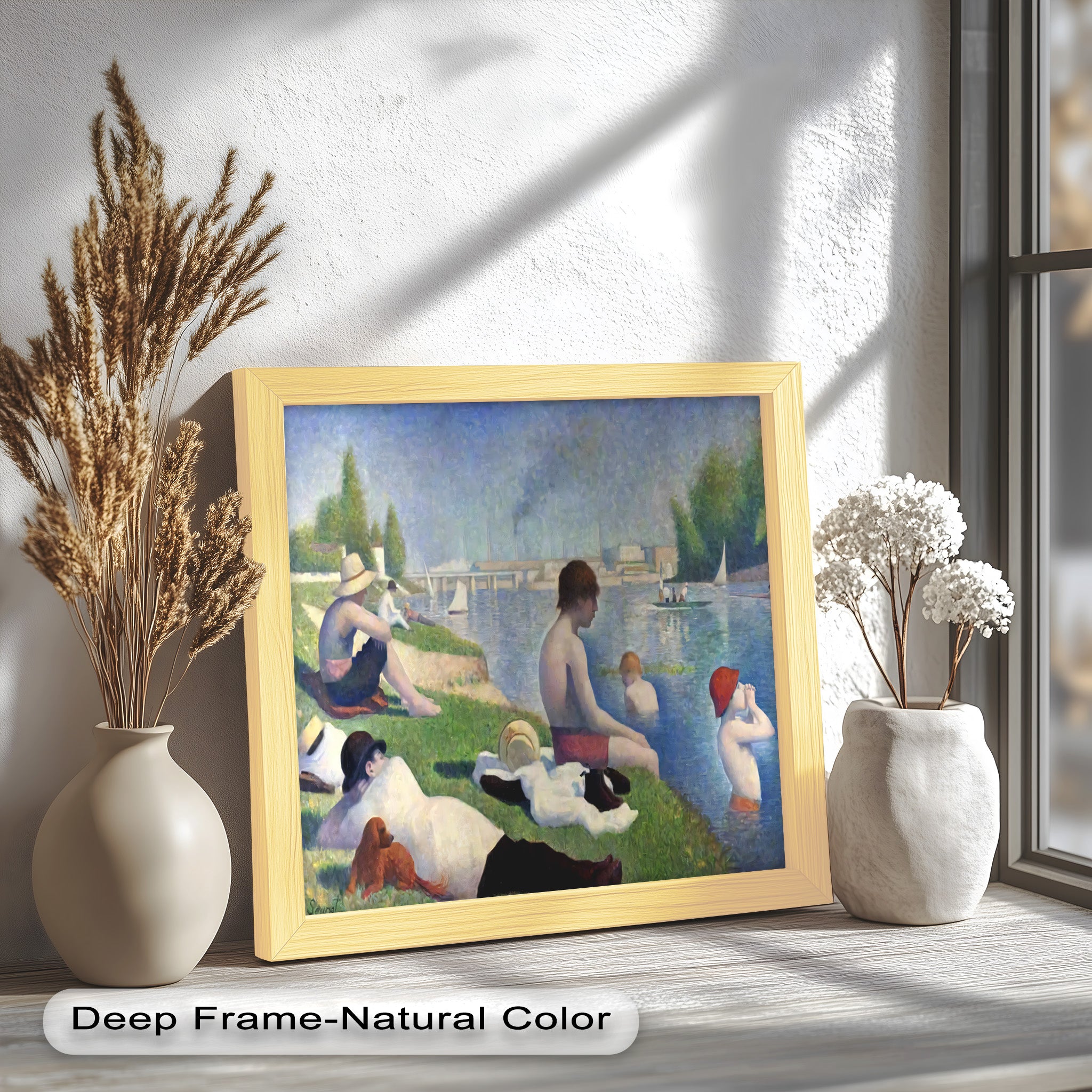 Afternoon Light on the Riverbank - Handmade Pointillism Oil Painting on Canvas - Wall Art for Living Room, Bedroom & Office Decor