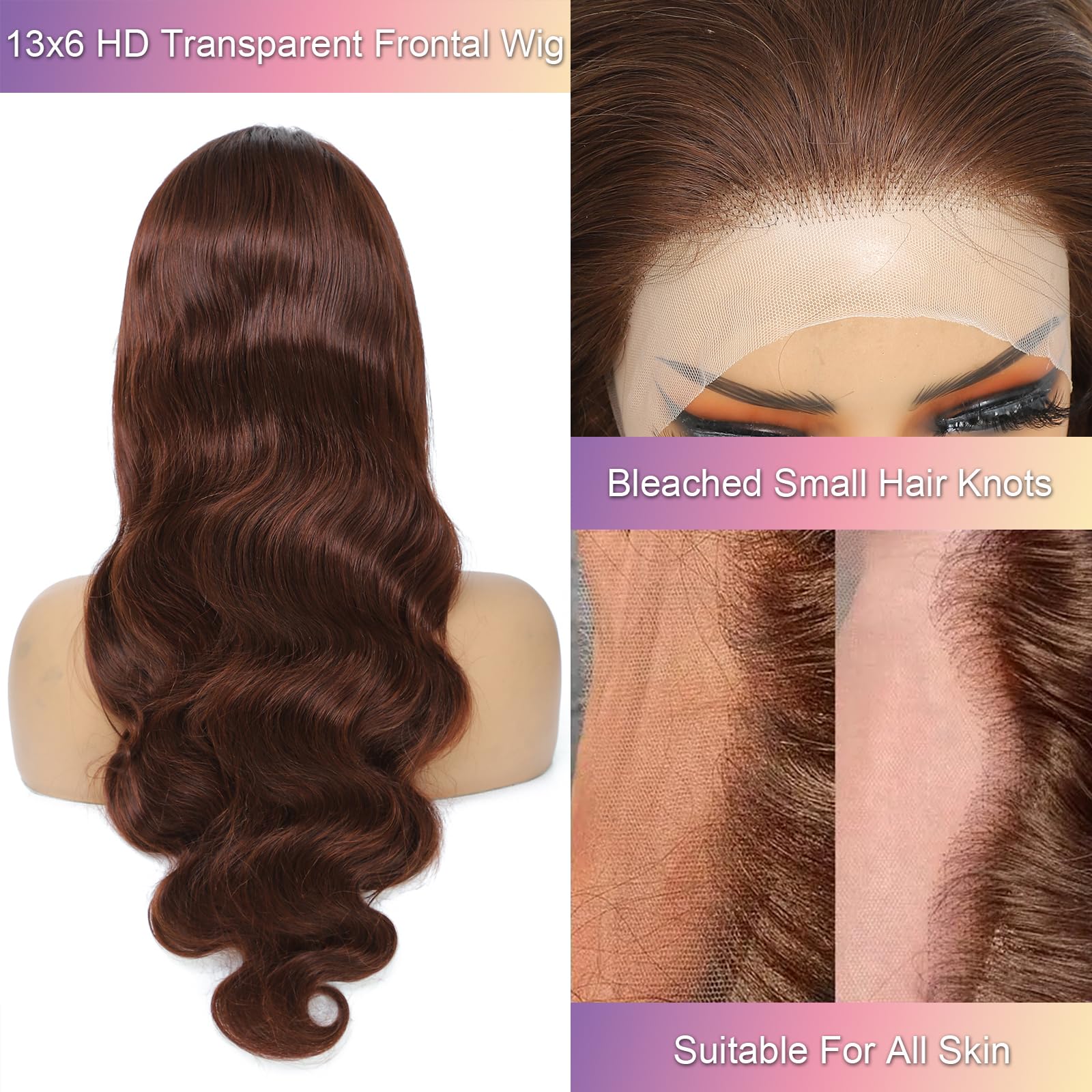 13x6 Chocolate Brown Lace Front Wig Human Hair 30 Inch Body Wave - Pre Plucked with Baby Hair 200% Density HD Transparent Lace - Natural Looking Wigs for Black Women | Daily Wear, Parties, Cosplay, Special Occasions