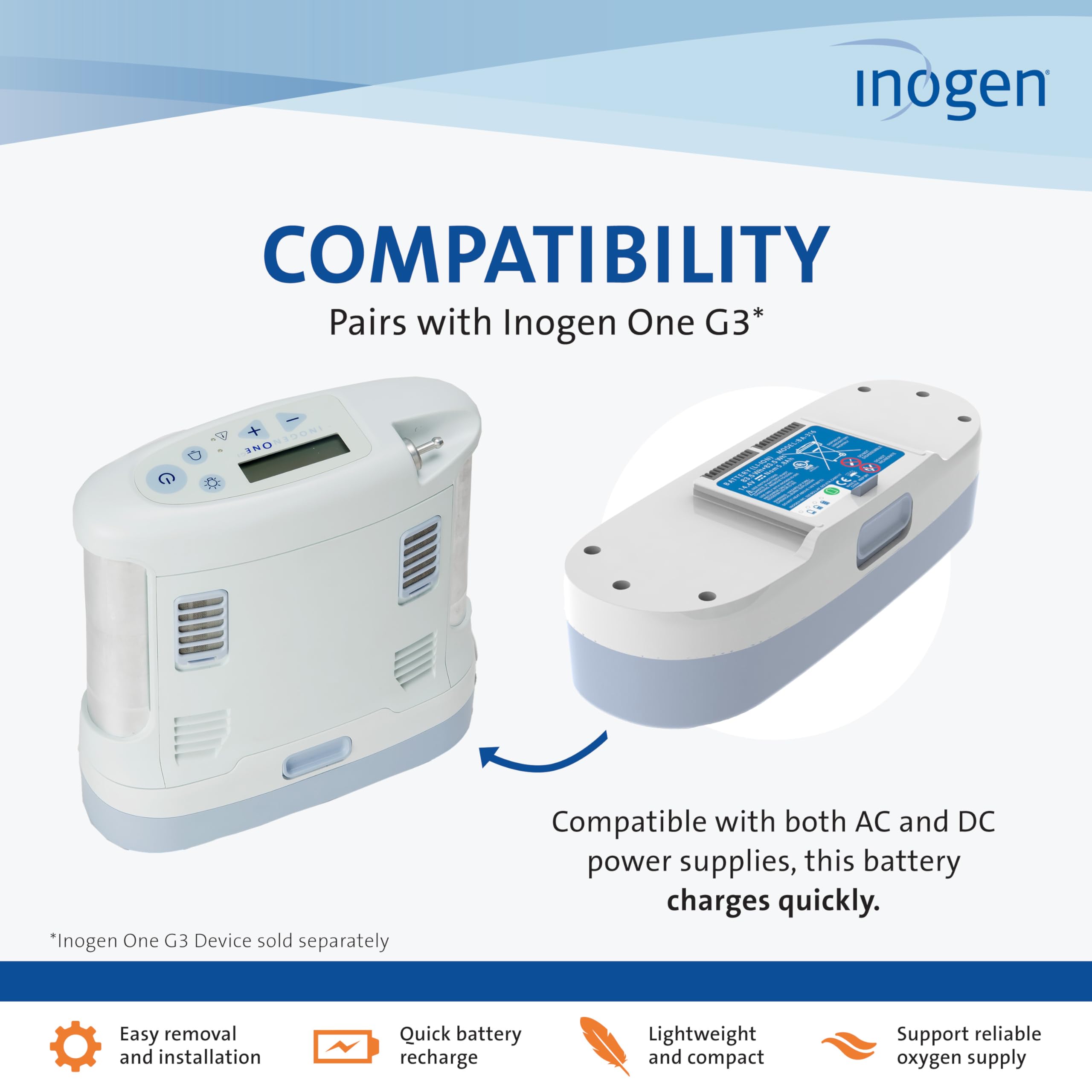 Inogen One G3 Extended 16-Cell Replacement Battery - Portable & Lightweight (2.3 lb) - Compatible with Inogen One G3 Oxygen Concentrator - Perfect for Travel, Outdoor Activities & Daily Use
