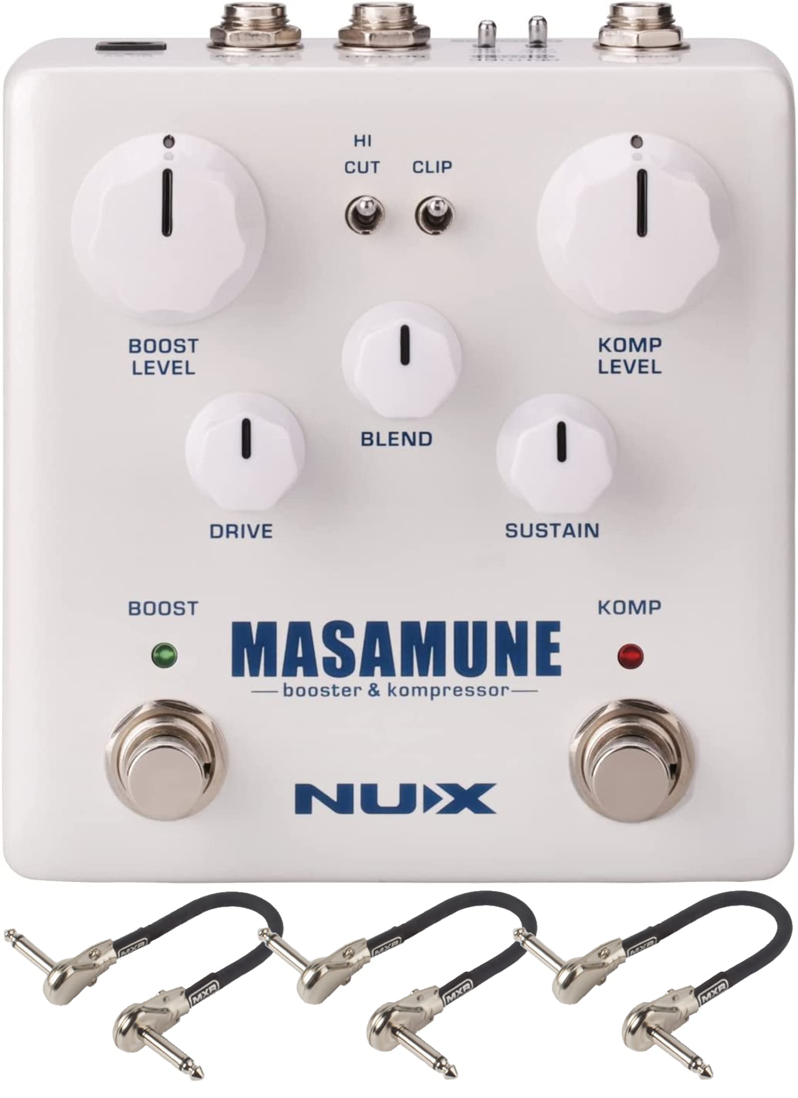 NUX Masamune Analog Guitar Compressor & Booster Pedal Bundle with 3 MXR Patch Cables - Professional Guitar Effects Pedal for Studio Recording & Live Performance