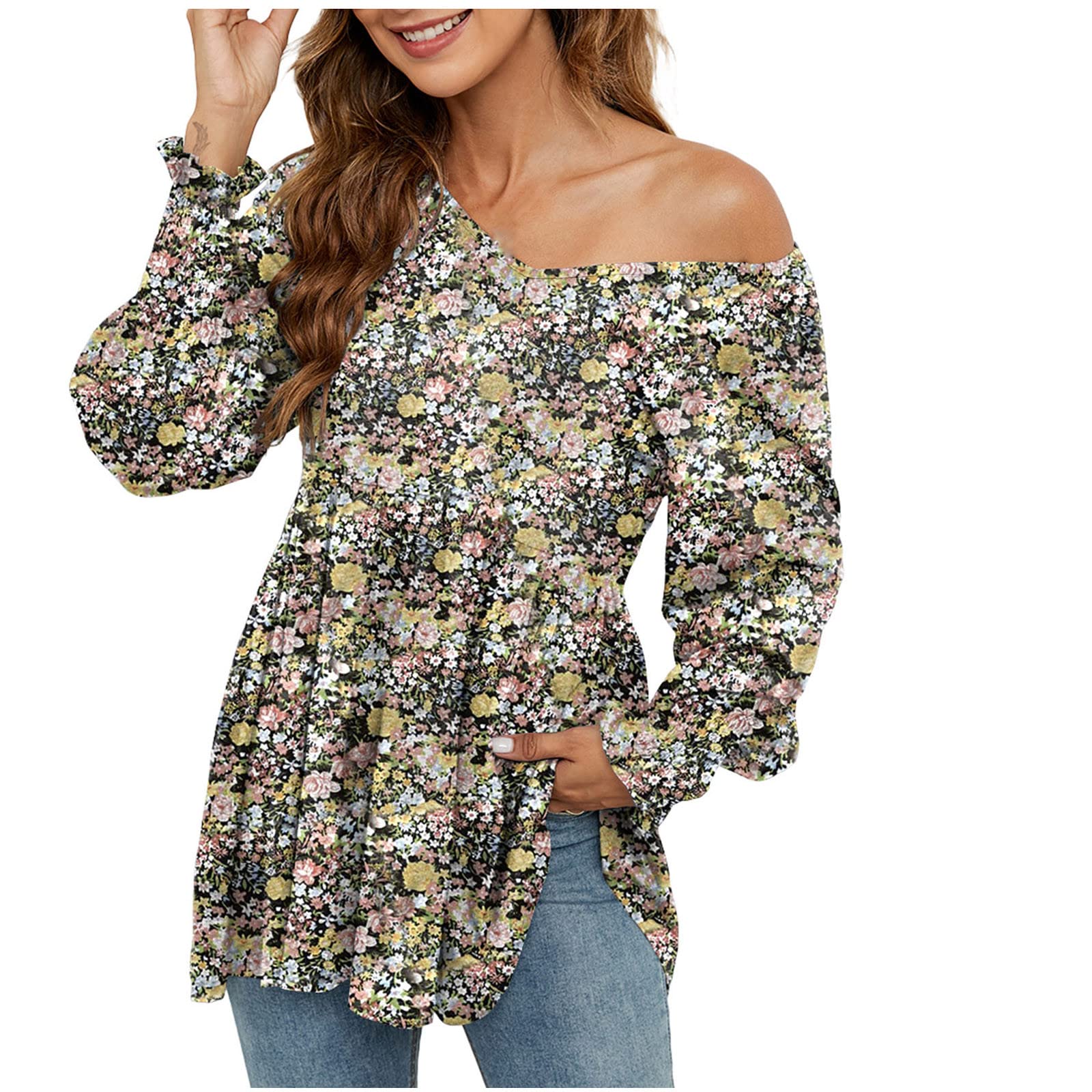 Women's Fashion Tunic Tops - Summer Casual & Dressy Long Sleeve Blouses with Round Neck - Perfect for Office Wear, Date Night & Everyday Outfits