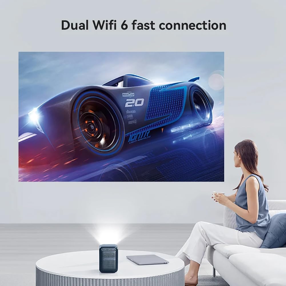 Mini Projector WiFi Bluetooth 1080p Full HD, Portable Auto Focus Home Theater Projector with HIFI Sound for Outdoor Movies, Compatible with Tablet Laptop Smartphone - Perfect for Home Cinema, Camping & Backyard Entertainment