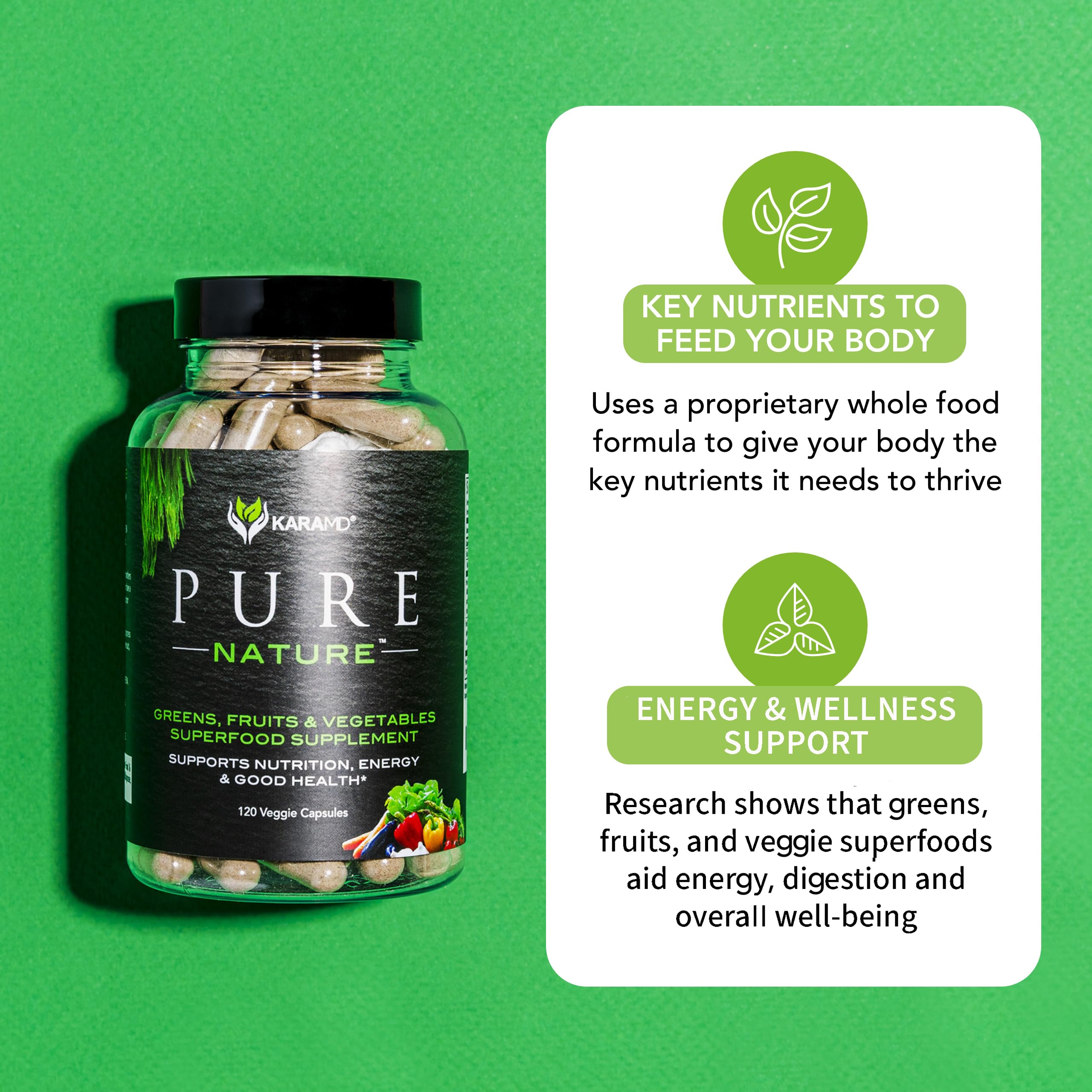 KaraMD Pure Nature Greens, Fruits & Vegetables Whole Food Supplement - Vitamins, Fiber & Antioxidants for Energy & Digestion Support | Non-GMO, Gluten Free, Vegan | 3 Pack - Perfect for Busy Professionals & Health-Conscious Families
