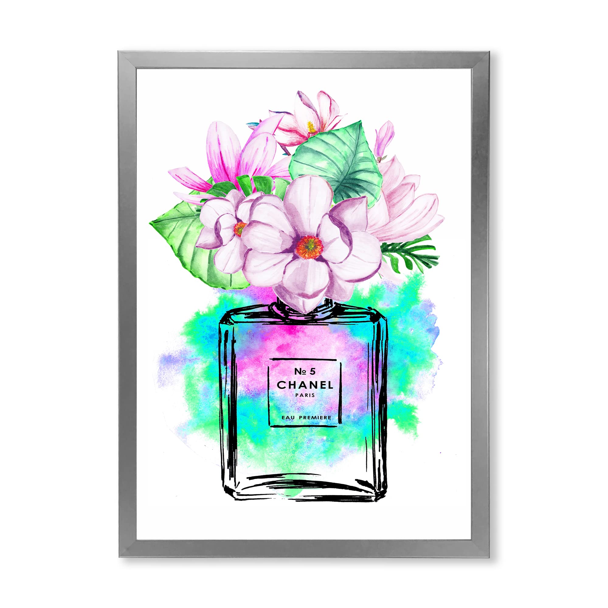 DesignQ Chanel No.5 Perfume Modern Framed Wall Art - Elegant Home Decor for Living Room, Bedroom & Office