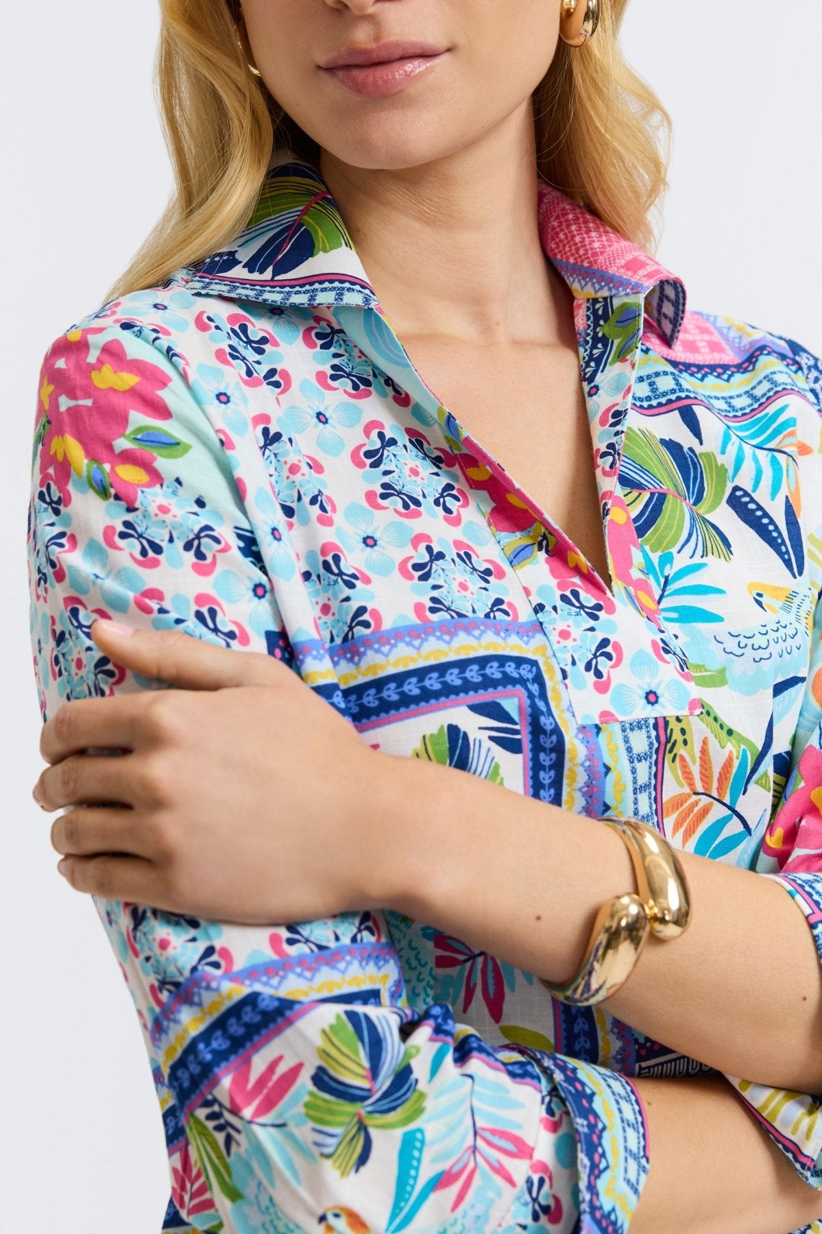 Julia Island Women's 3/4 Sleeve Popover Shirt - Casual Button Down Blouse for Work, Travel & Everyday Wear | Breathable & Comfortable Summer Top