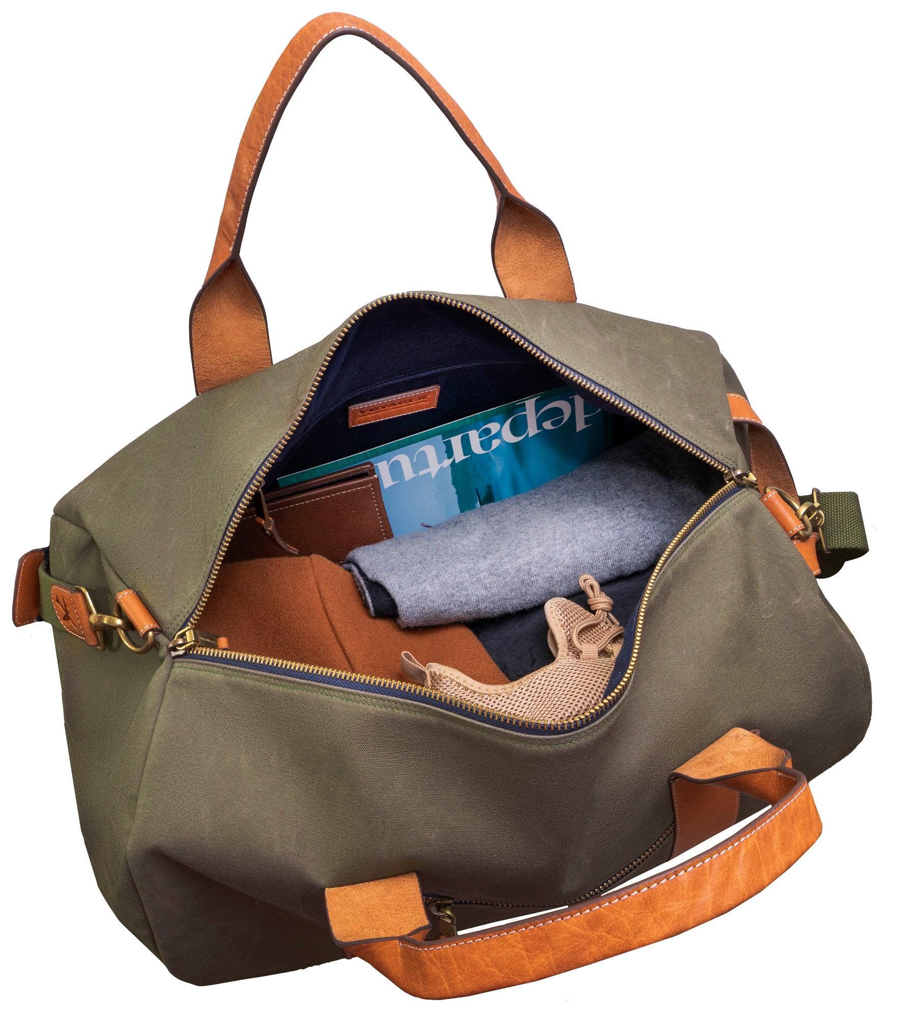 Voyager 21 Waxed Canvas Duffel Bag - Olive Green Water-Resistant Travel Duffel for Men & Women | Perfect for Weekend Trips, Gym, Camping & Outdoor Adventures
