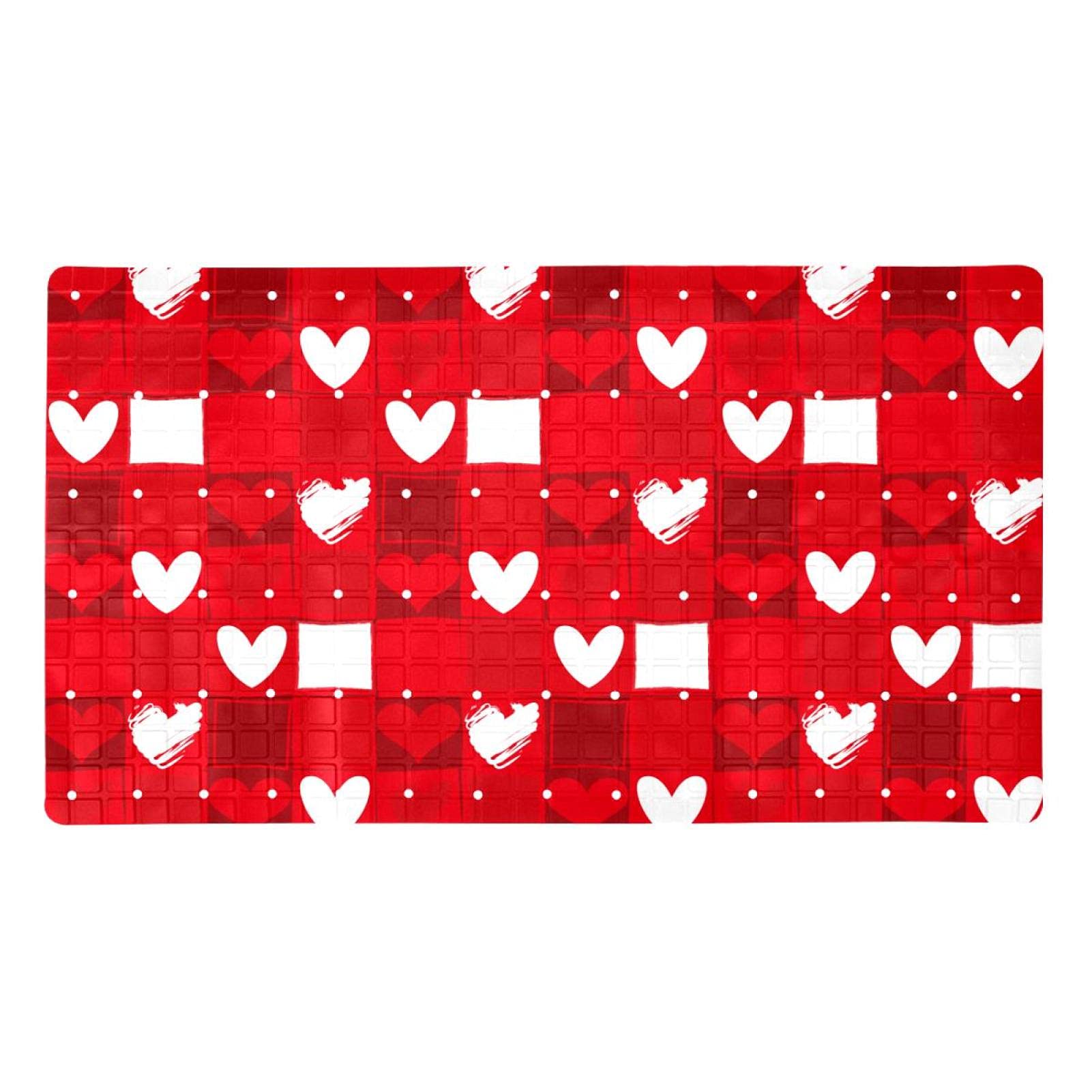 Valentine's Day Red Love Pattern Anti-Slip Shower Mat with Suction Cups - Non-Slip Bath Mat for Bathtub, Perfect Romantic Gift for Couples & Home Decor