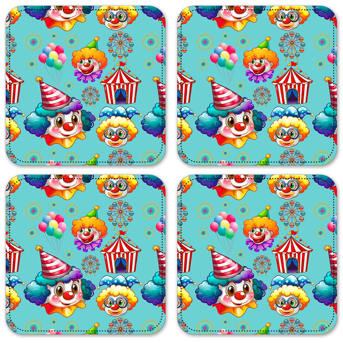 Vinyl Drink Coasters Set of 4 - Funny Clown Design - Non-Slip & Waterproof Bar Accessories for Home, Office, or Party Use