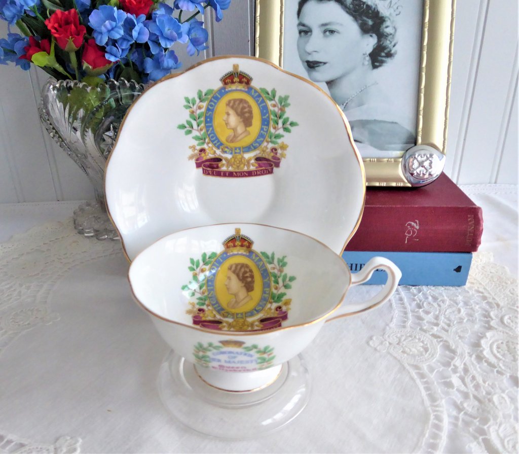 Queen Elizabeth II Coronation Cup and Saucer Set - Rosina 1953 English Bone China - Vintage Royal Collectible for Tea Lovers & British History Enthusiasts