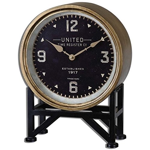 BOWERY HILL Modern Brass Finish Iron Table Clock - Elegant Home & Office Desk Decor, Perfect for Living Room, Bedroom, and Workspace