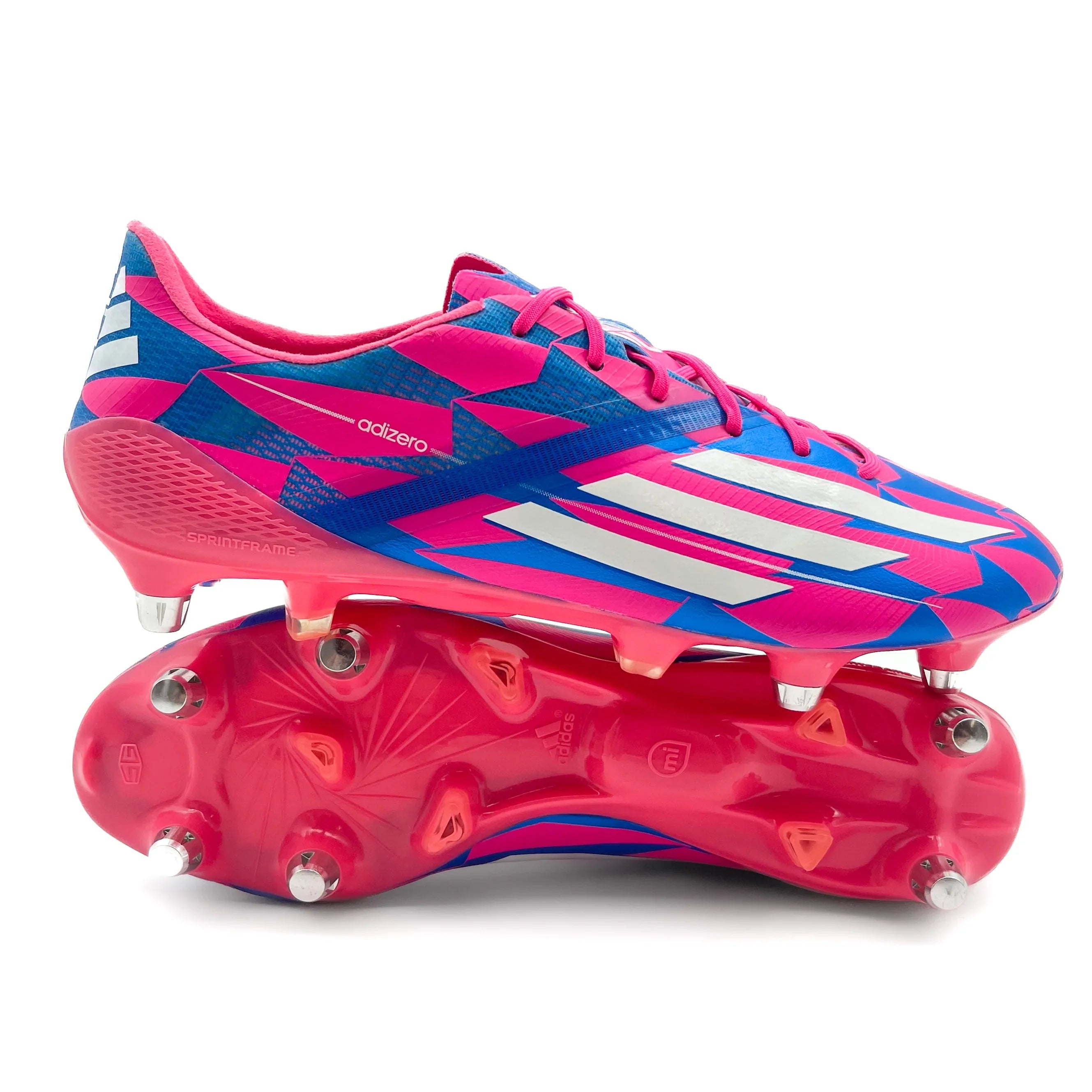 Adidas F50 Adizero SG Soccer Cleats - Solar Pink/Solar Blue | Lightweight Football Shoes for Men | Perfect for Turf & Grass Fields | Ideal for Professional Matches & Training