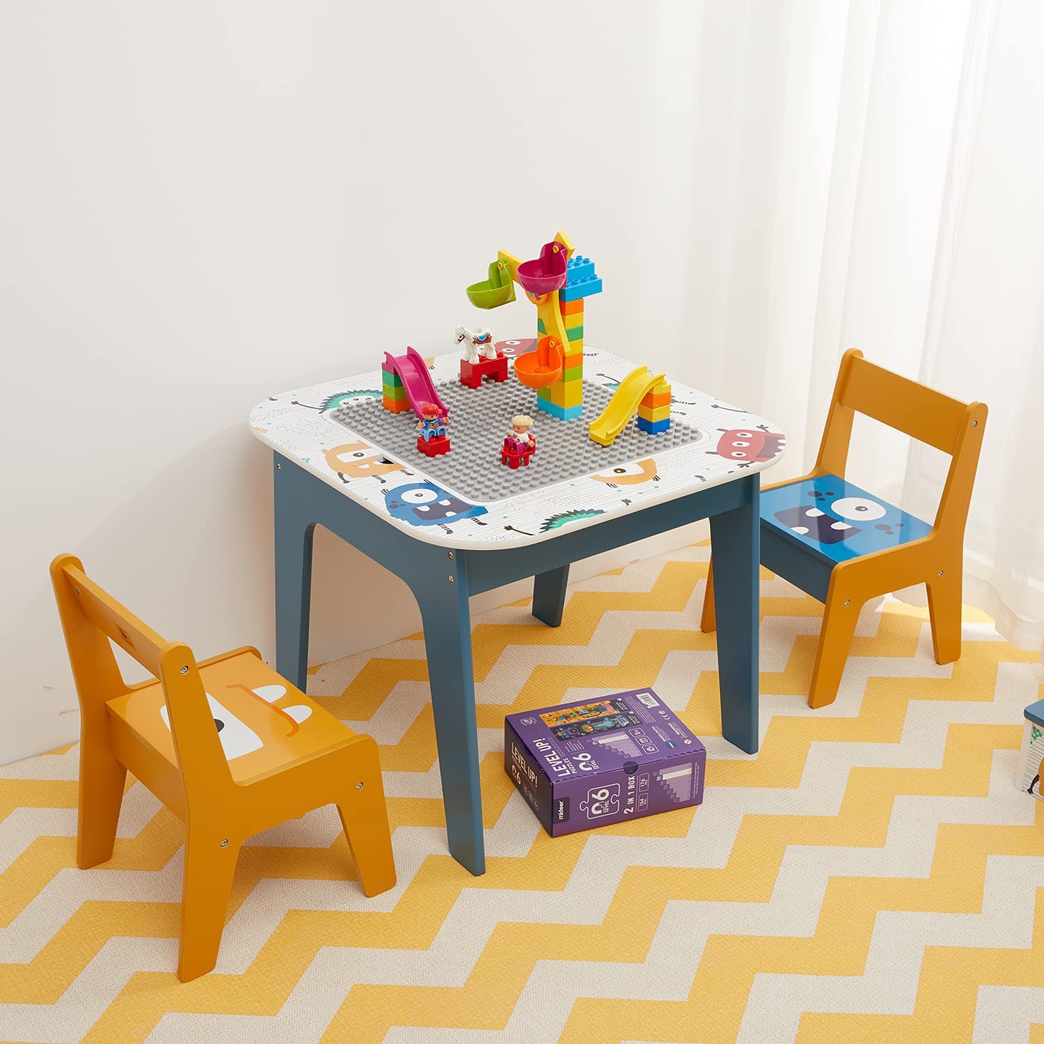 Toffy & Friends 3-in-1 Convertible Wooden Storage Table and Chairs Set for Toddlers - Kids Activity Table with Storage Space for Drawing, Reading & Art - Perfect for Playroom, Nursery & Preschool Learning