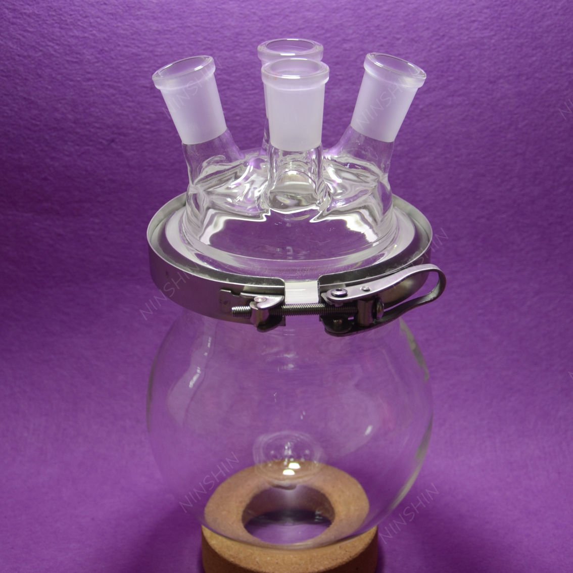 2000ML 4-Neck Round Bottom Flask with 24/40 Joints, 2L Borosilicate Glass Reactor Flask with Easy Clamp - Perfect for Chemistry Experiments, Distillation & Organic Synthesis