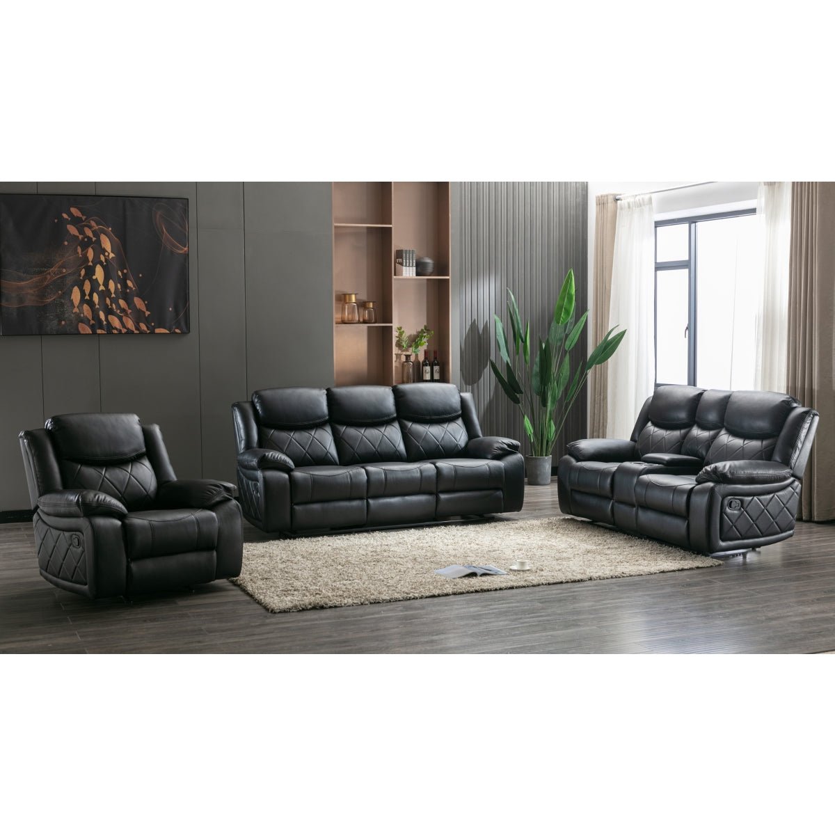 Bartholomew Black Reclining Loveseat - Modern Faux Leather Recliner Sofa for Living Room, Small Space, Home Theater & Apartment - Comfortable 2-Seater with Cup Holders and USB Charging Ports
