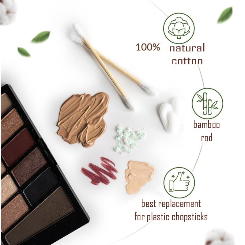 VOXBIT 200pcs Disposable Bamboo Cotton Swabs - Eco-Friendly Wooden Sticks with Soft Cotton Tips for Ear Cleaning, Makeup, First Aid & Beauty Care (200pc/Box) | Perfect for Home, Travel & Salon Use