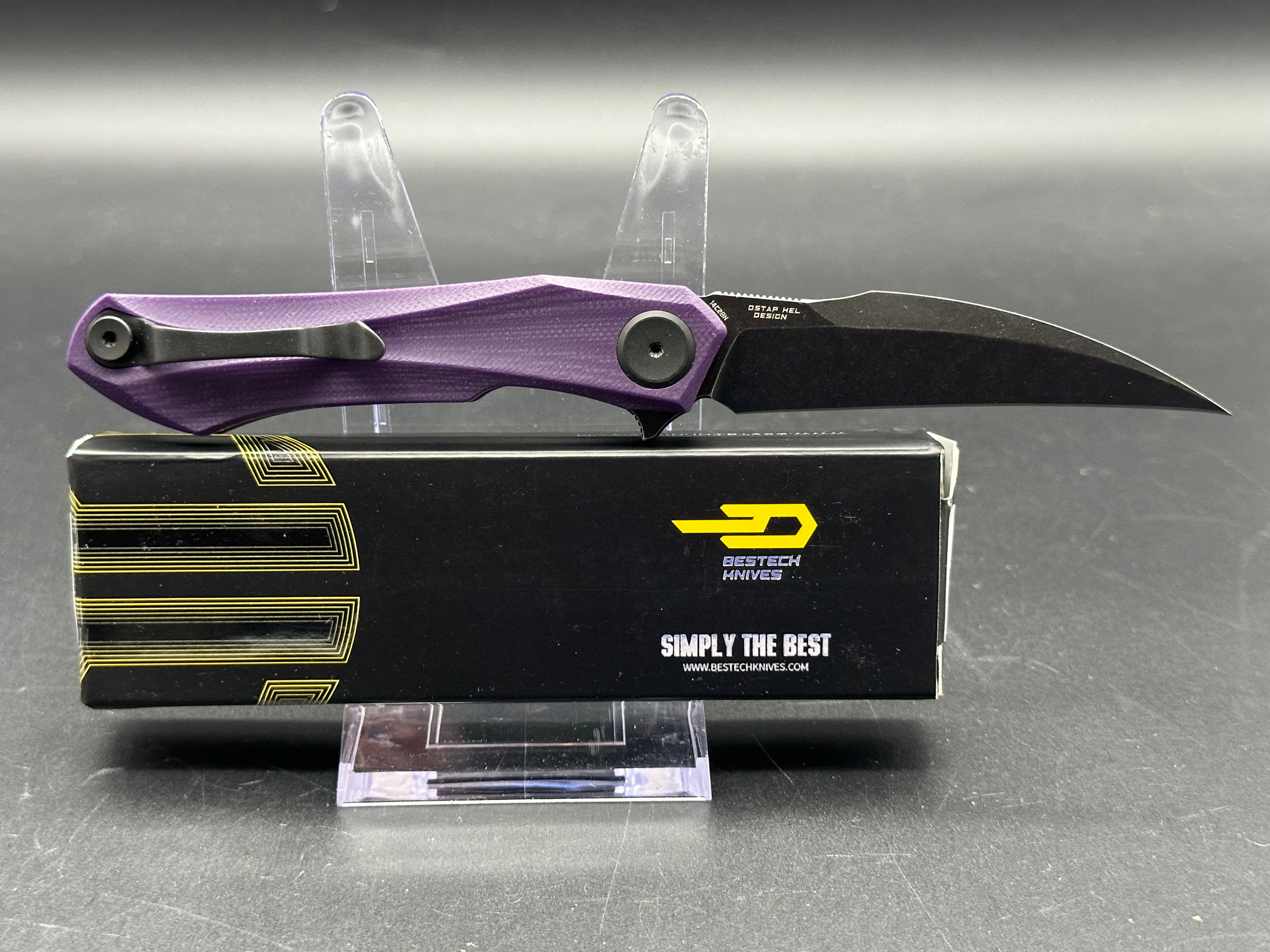 Bestech Ivy Folding Knife - Tiffany Purple G10 Handle, 14C28N Steel Plain Edge Black Stonewash Blade - EDC, Camping, Outdoor Survival Tool