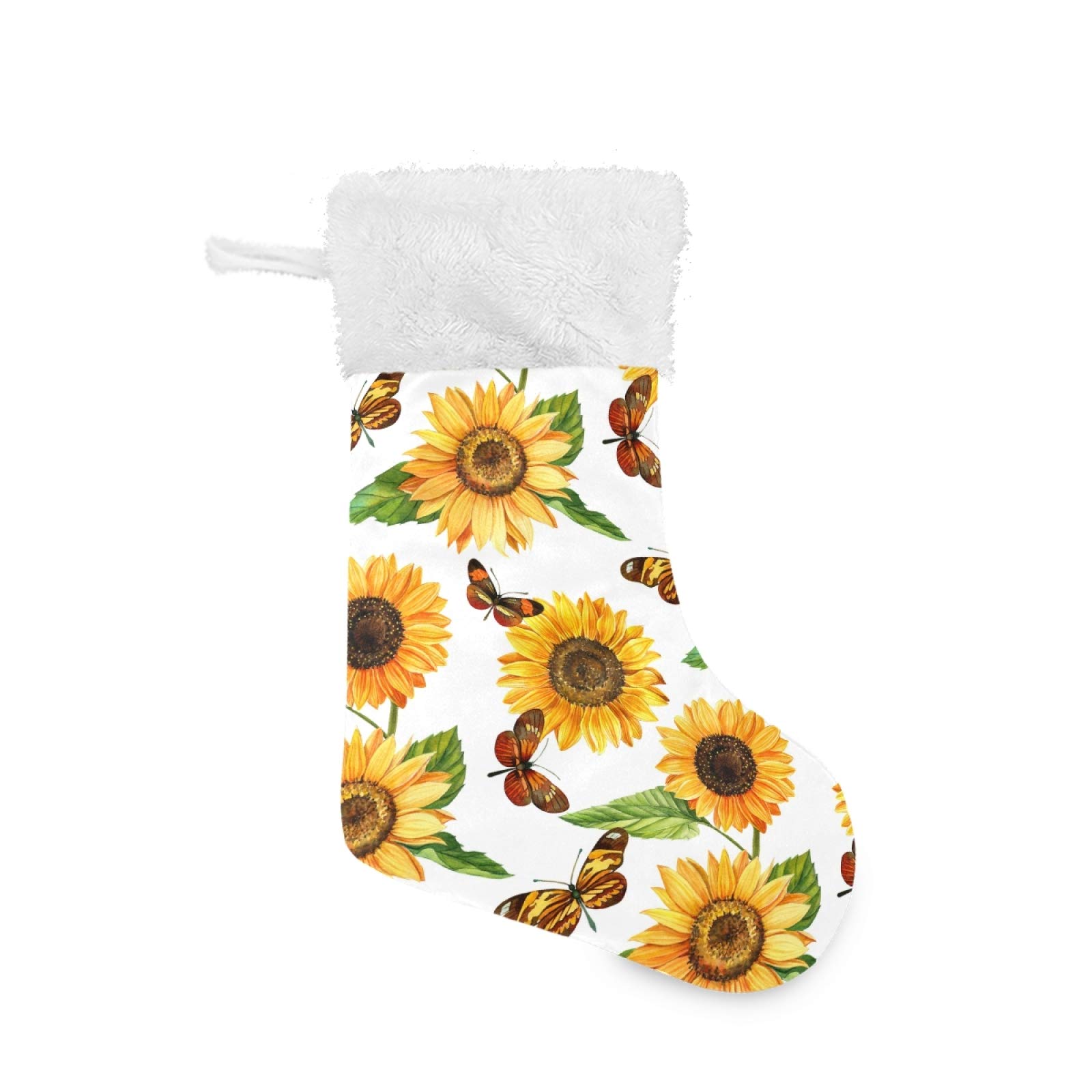 Qilmy Personalized Large Christmas Stockings - 18 Inch Watercolor Sunflowers & Butterflies Design with Cute Snowflakes - Perfect for Xmas Decorations, Holiday Family Party Decor, Fireplace Mantel & Gift Exchange (Set of 2)