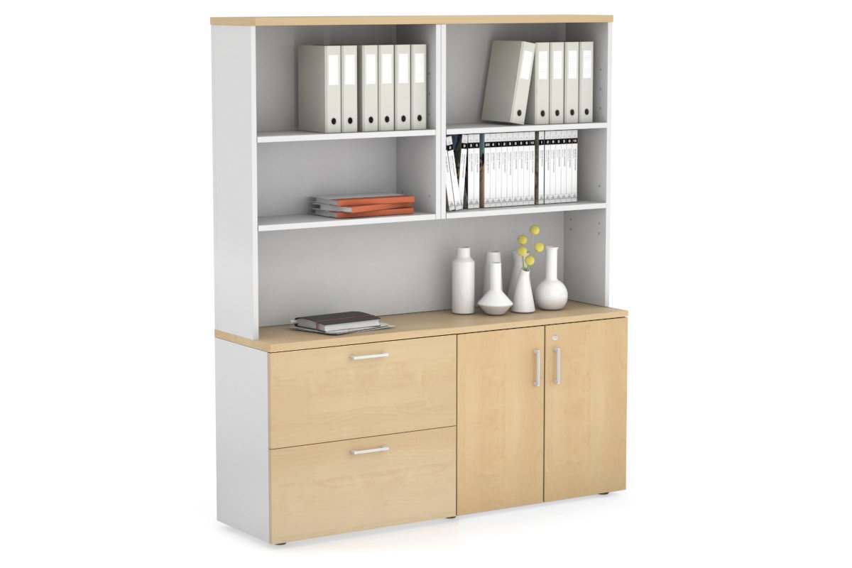 2-Drawer Lateral File Cabinet with 2-Door Storage Cupboard & Open Hutch - Office Organization & Document Storage Solution for Small Spaces