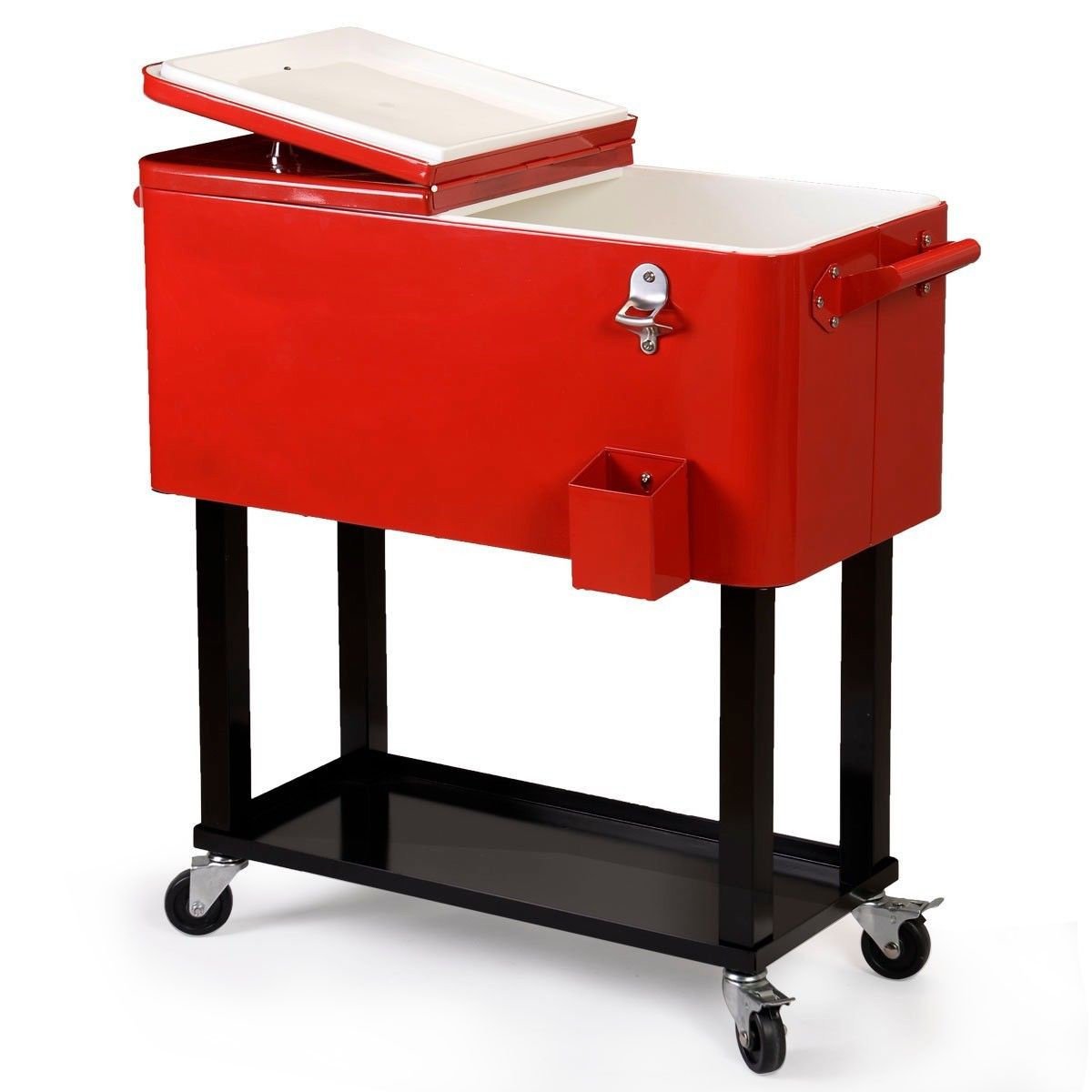 80 Quart Patio Deck Cooler with Wheels - Heavy Duty Solid Steel Construction for Outdoor Parties, BBQs, Camping & Tailgating - Portable Rolling Cooler for Home, Beach & Backyard Use