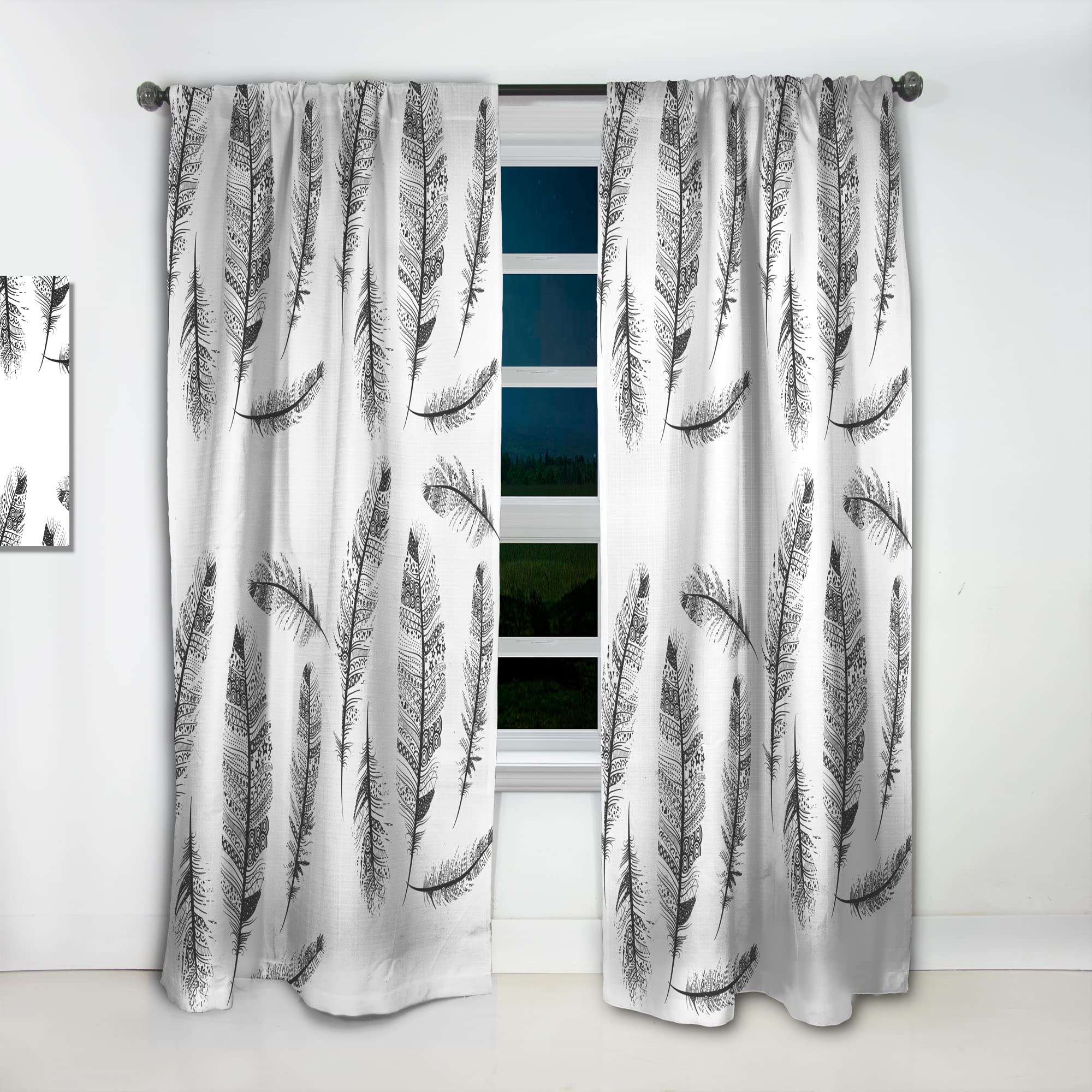 DesignQ Vintage Feathers & Tribal Pattern Blackout Curtains - Thermal Insulated Single Panel 52x120 Inches - Perfect for Bedroom & Living Room Window Treatments