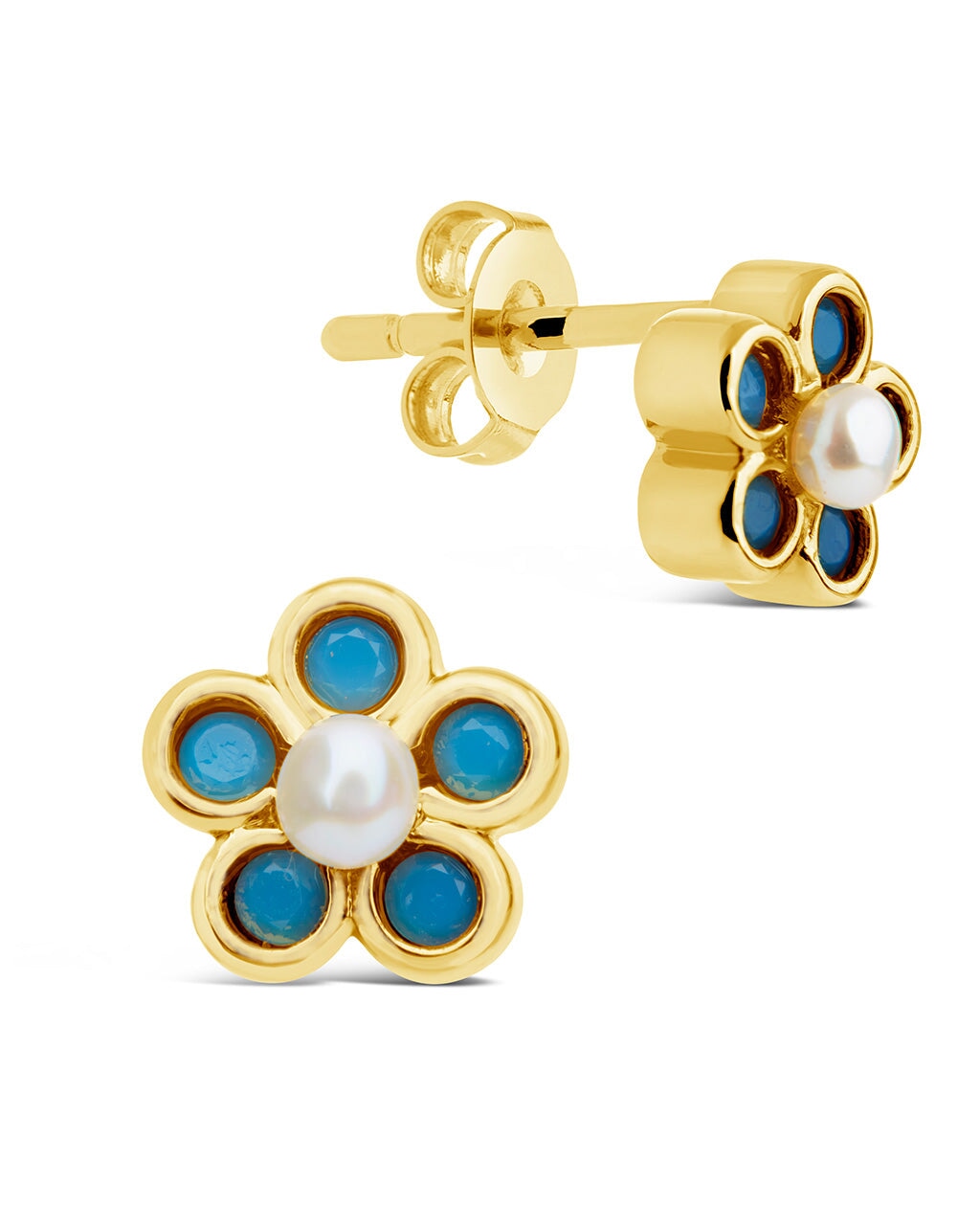 Lilo Turquoise & Pearl Flower Stud Earrings for Women – Dainty Bohemian Jewelry Gift for Birthday, Wedding, Party | Handmade Floral Earrings for Everyday Wear & Special Occasions