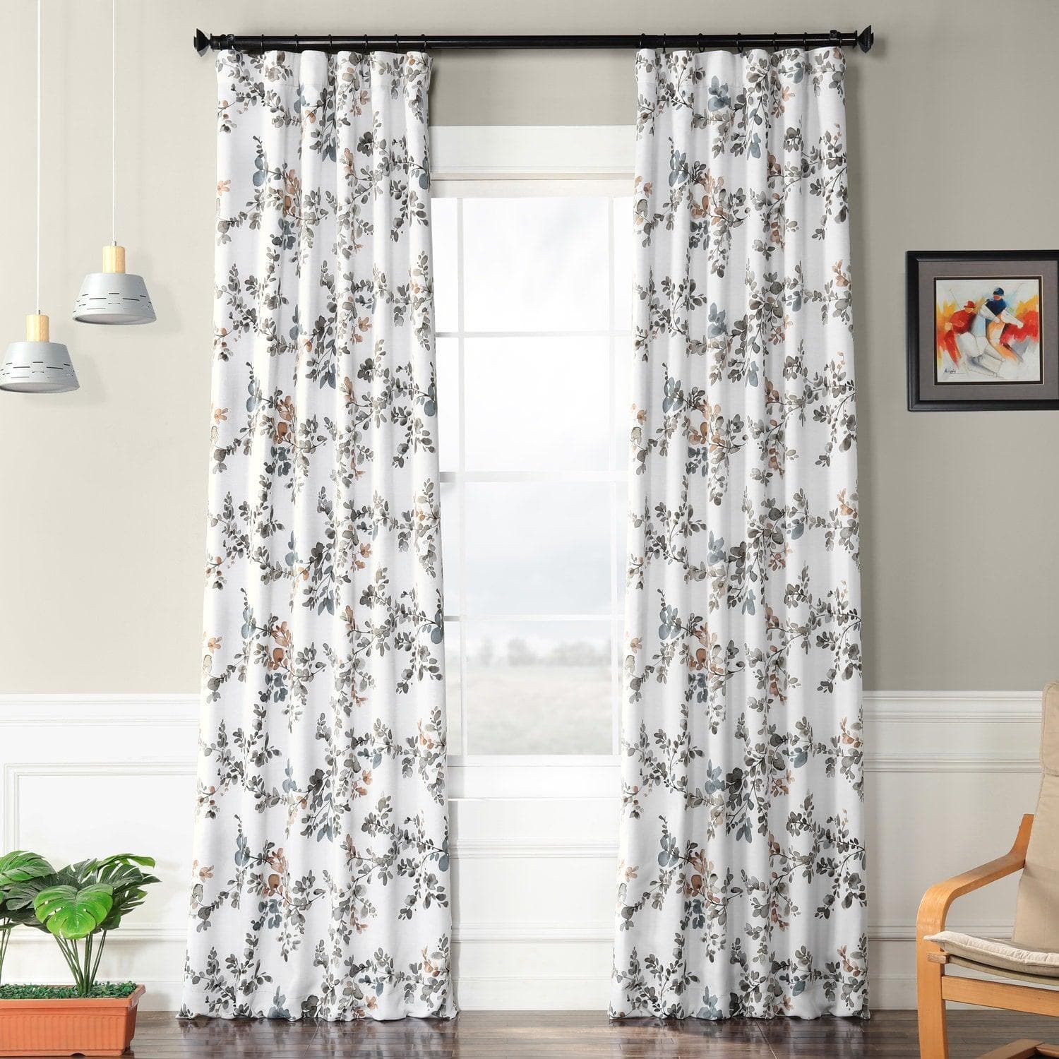 Antique Elm Floral Blackout Curtains for Bedroom - Elegant Vintage Style Window Drapes for Living Room, Nursery & Home Decor
